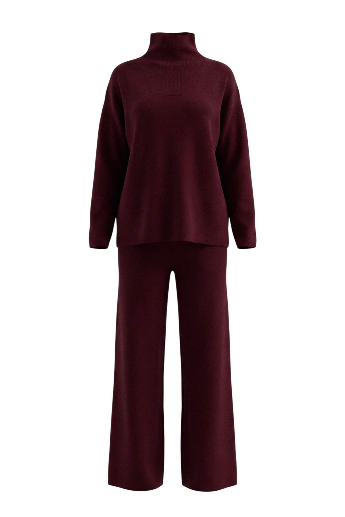 Trendyolmilla Bordo Geniş Kalıp Fermuarlı Triko Alt-Üst Takım TWOAW24AU00026