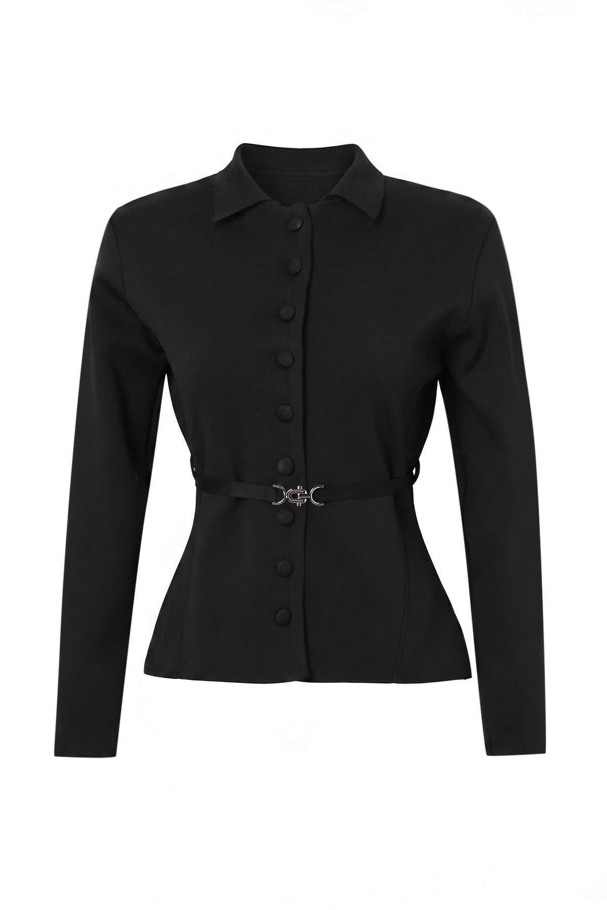 Trendyolmilla Özel Koleksiyon Siyah Kemerli Polo Yaka Triko Hırka TWOAW26HI00131