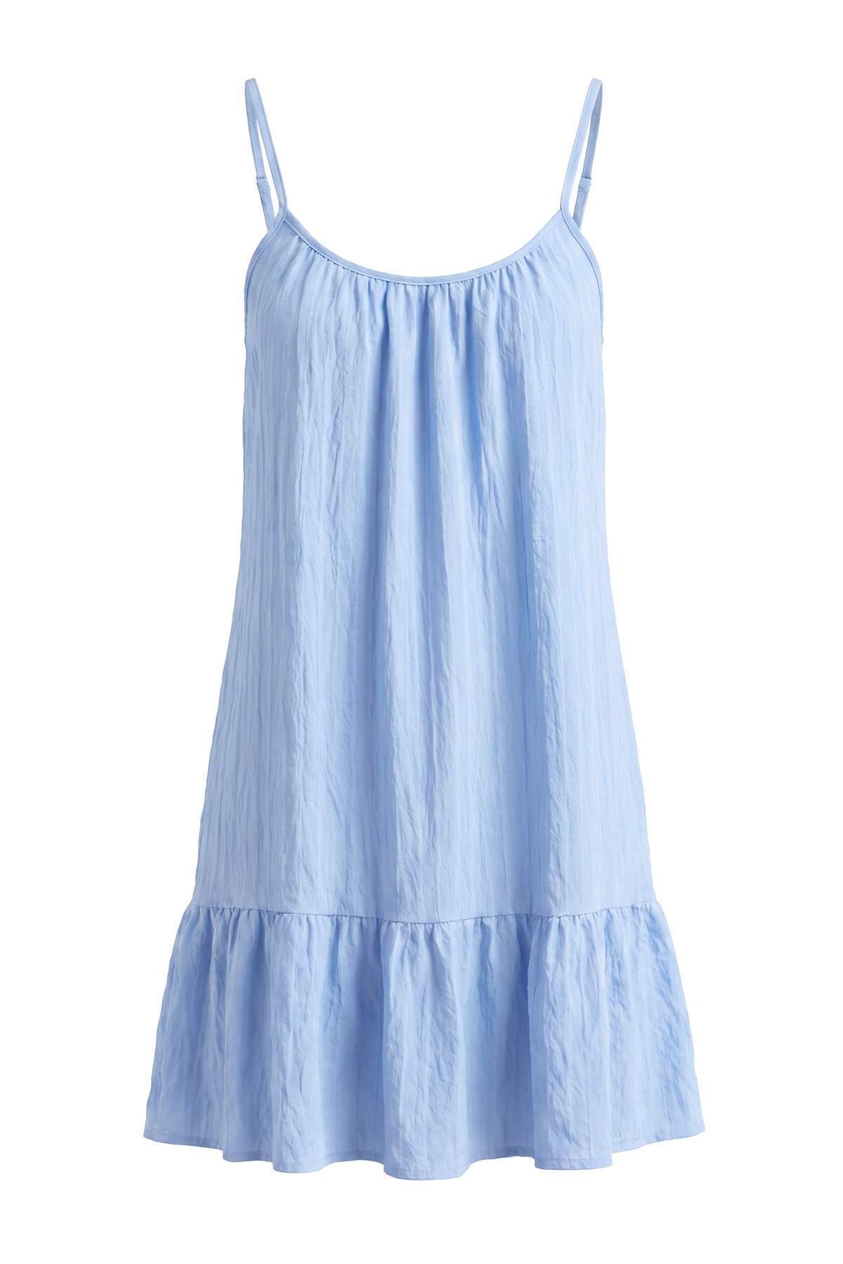 Trendyolmilla Mavi Havuz Yaka Shift/Düz Kesim Kısa / Mini Dokuma Elbise TWOSS26EL01240