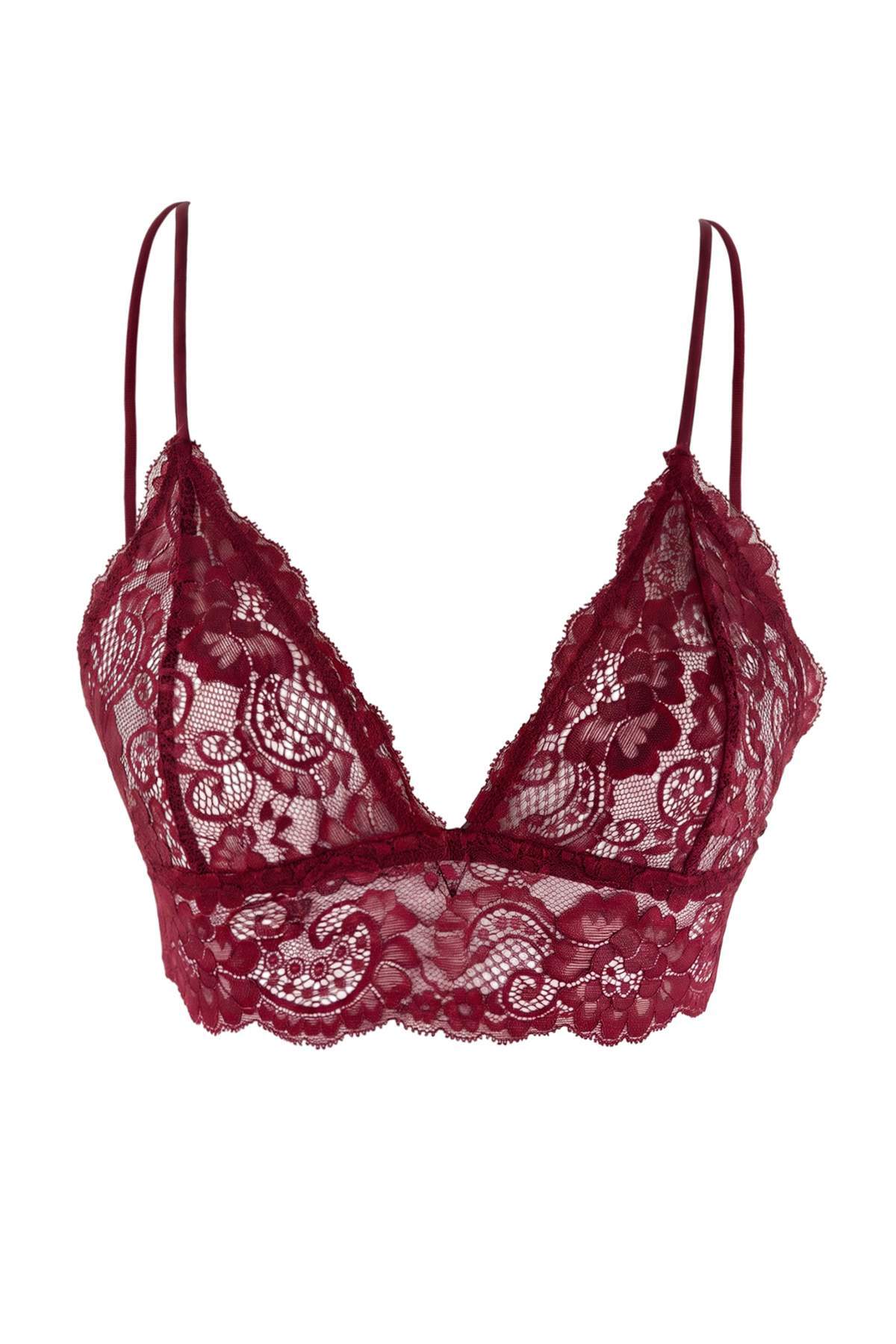 Trendyolmilla Bordo Tekli Dantel Balensiz Ajurlu Kapsız Üçgen Sütyen THMAW22SU0069