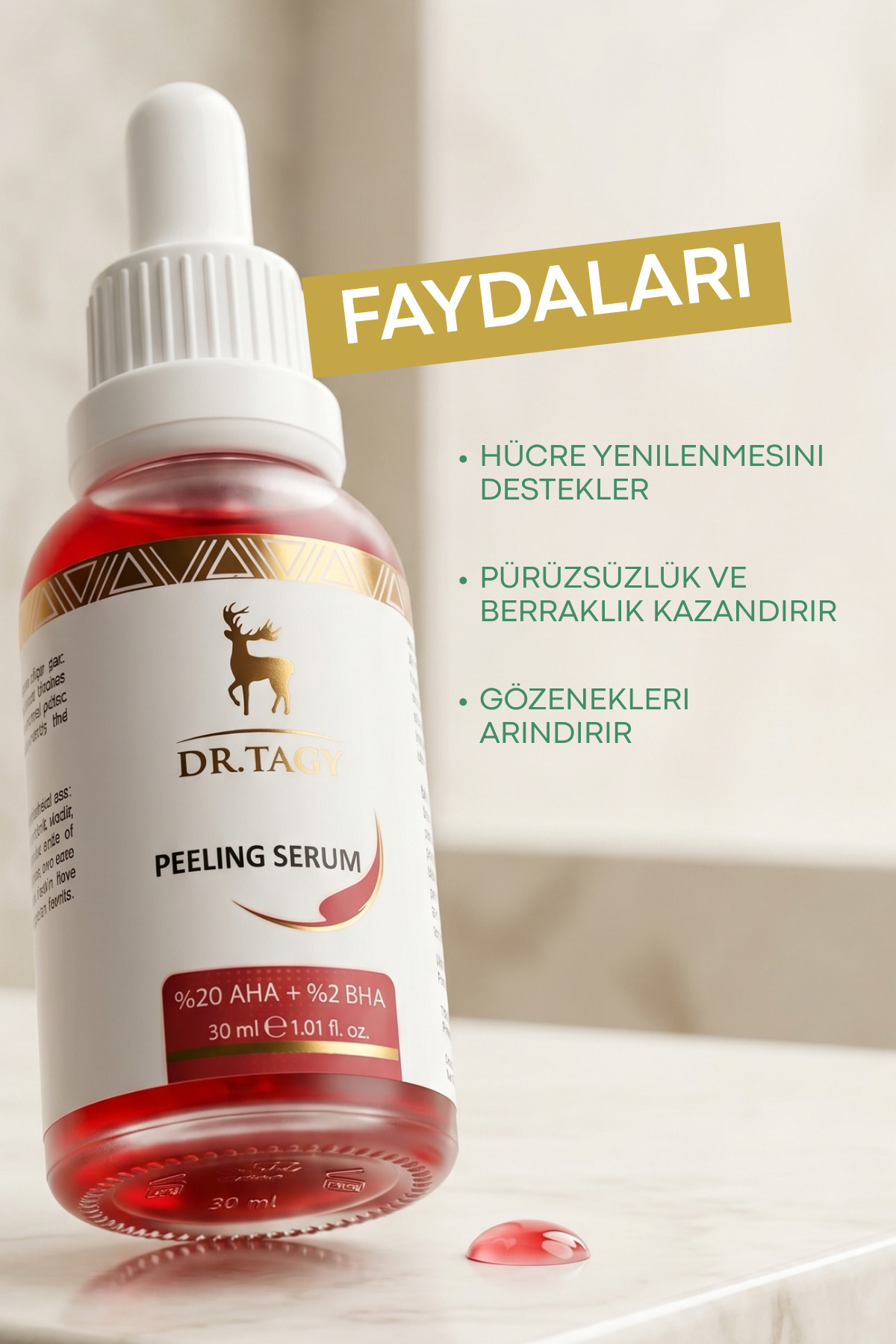 سرم احیاکننده و روشن کننده پوست AHA BHA، حتی برای پوست‌های قرمز و لایه بردار — TAGY009 — تصویر 6 از 9
