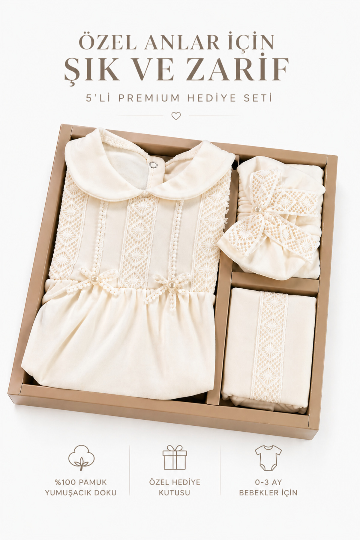 VERONA TARZ Baby Girl Scalloped 5-Piece Hospital Discharge Set Newborn 0-3 Mo...
