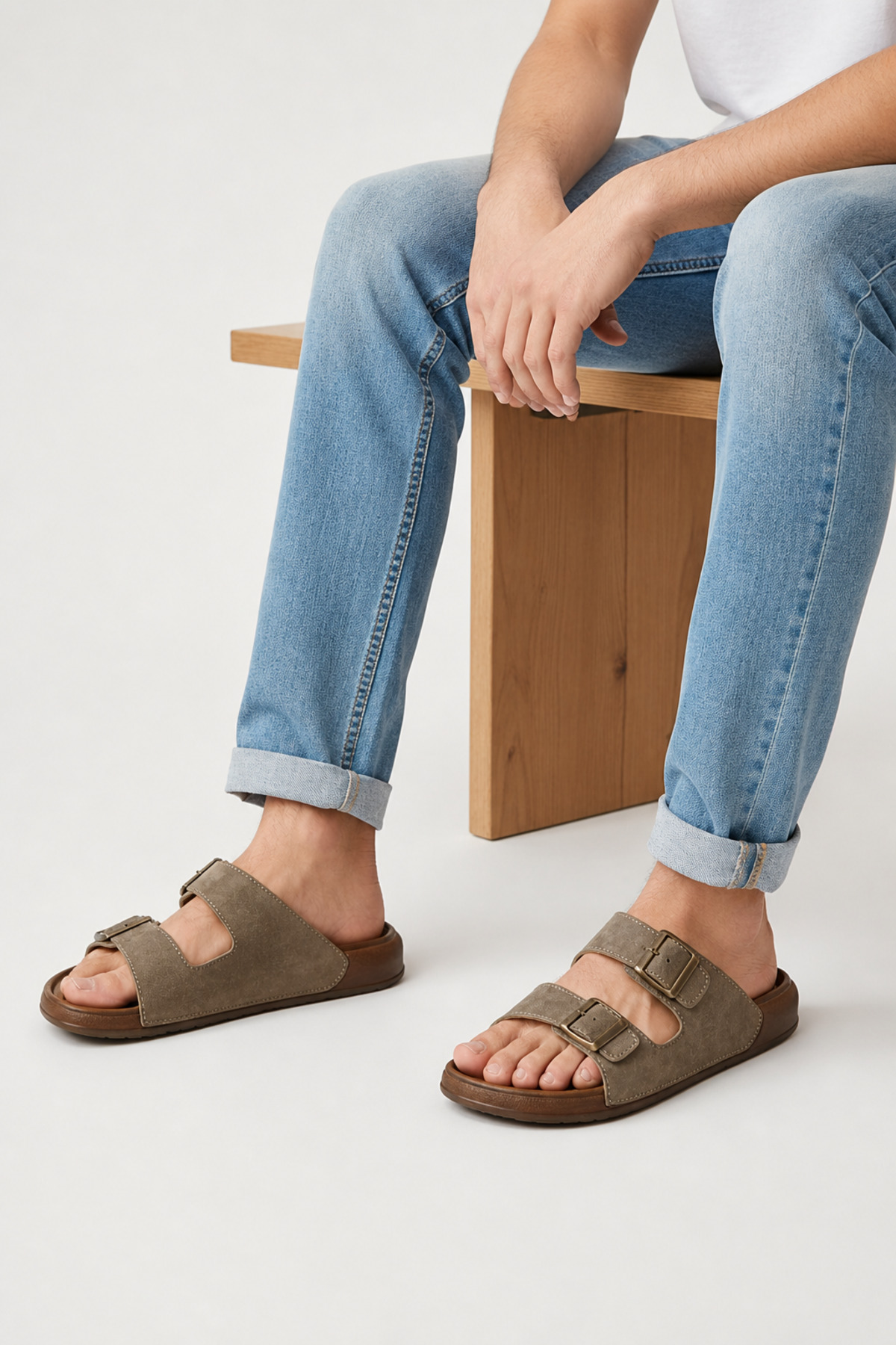 ADIMİST Unisex (Kadın- Erkek) Ortopedik Günlük Yumuşak Kaymaz Taban Deri Tokalı Ev Dışarı Terlik
