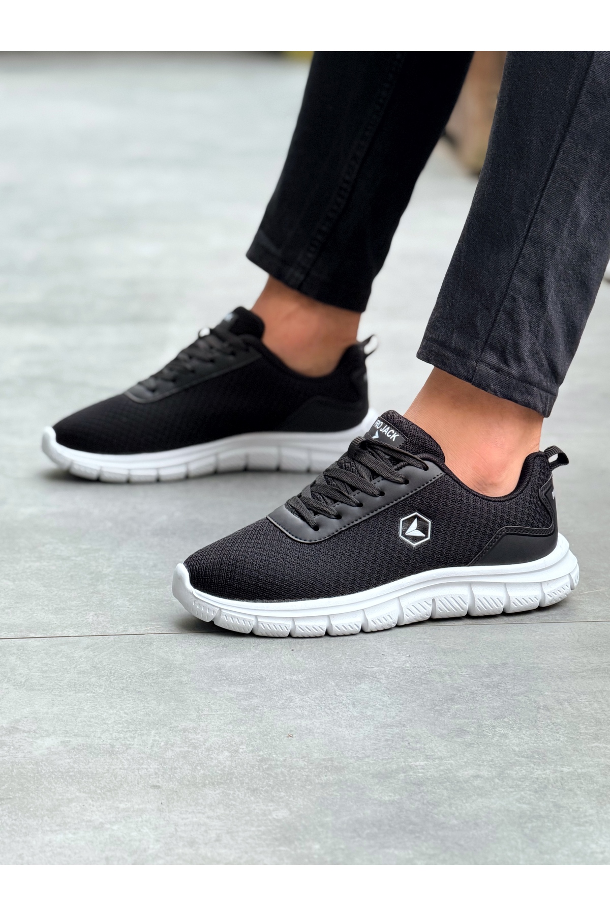 PRO JACK Siyah Beyaz Bağcıklı Unisex Günlük Hafif Yürüyüş Spor Ayakkabısı - PJ44 görsel 3