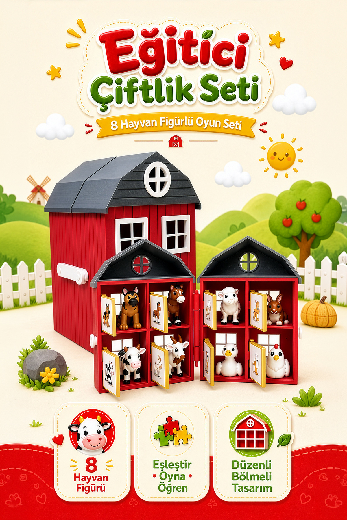 Noldor Matching Farm Play Set + 8 Movable Figure Toys