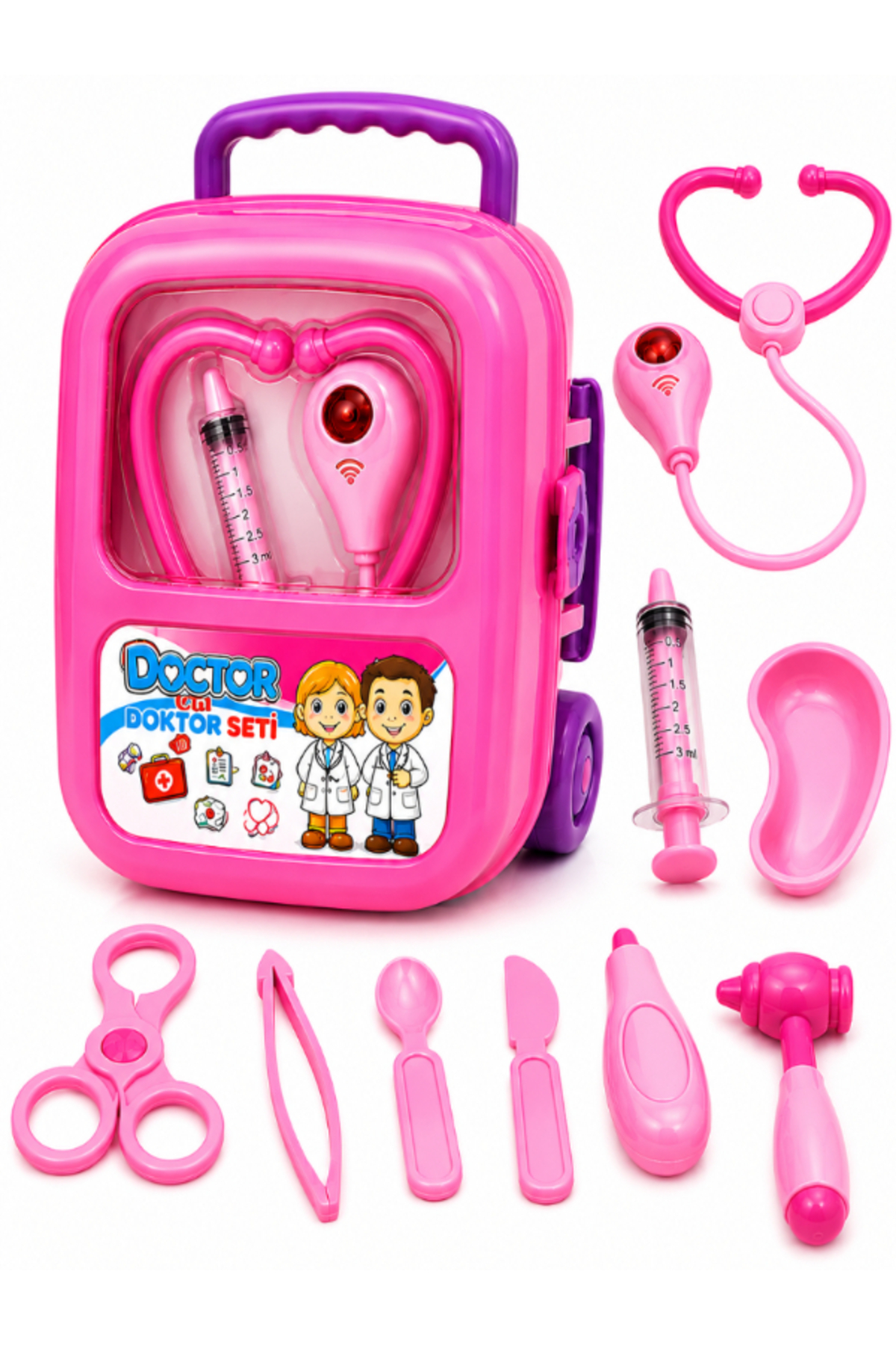 a v d a Tekerlekli Çek Çek Pembe Doktor Bavulum Doktor Valizim