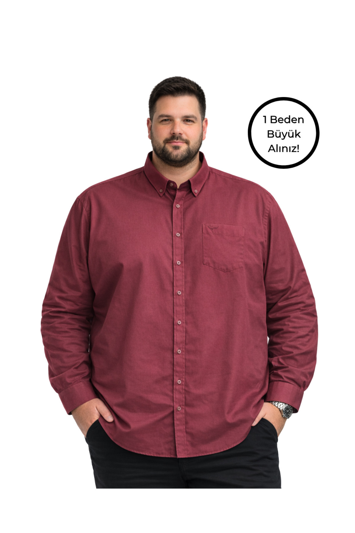 BattalModa Erkek Büyük Beden Bordo Uzun Kollu Gömlek 3XL-4XL-5XL-6XL
