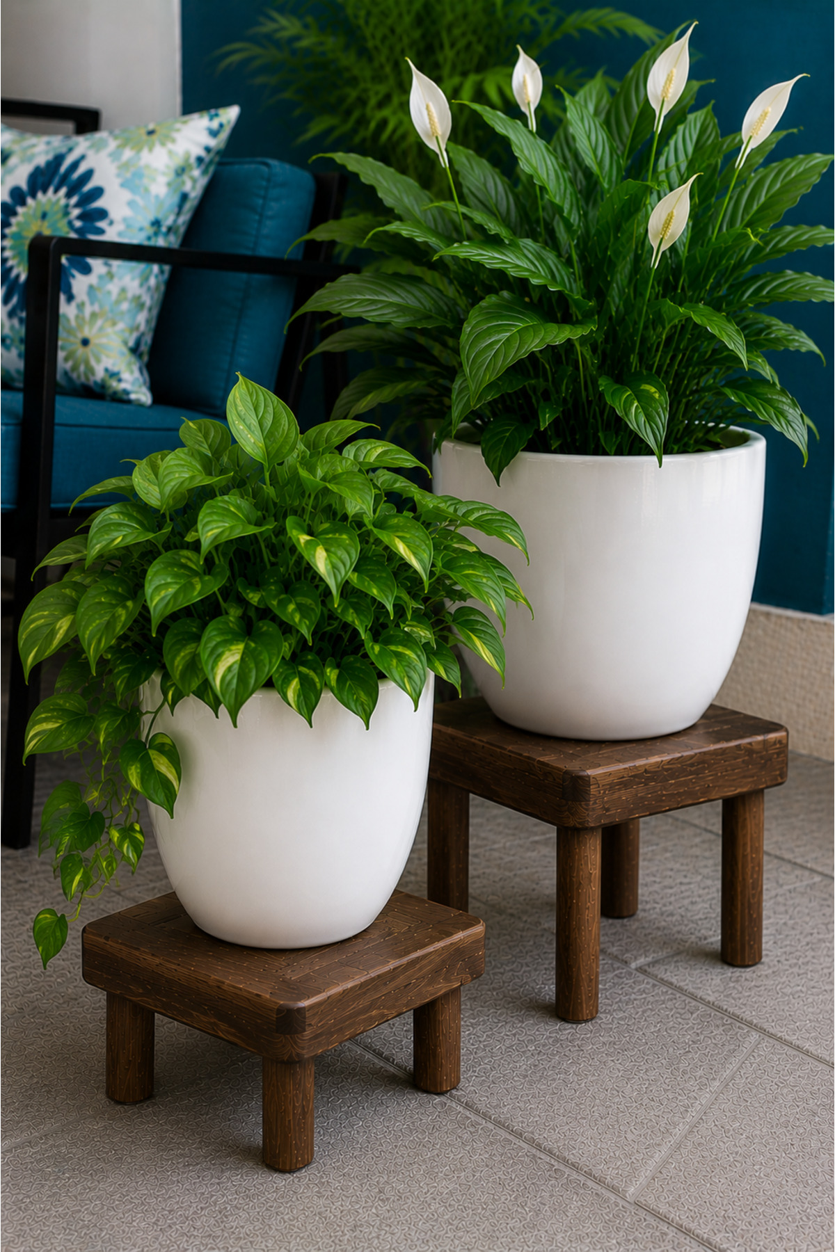 Wooden Pot Foot Stool 2pcs Set