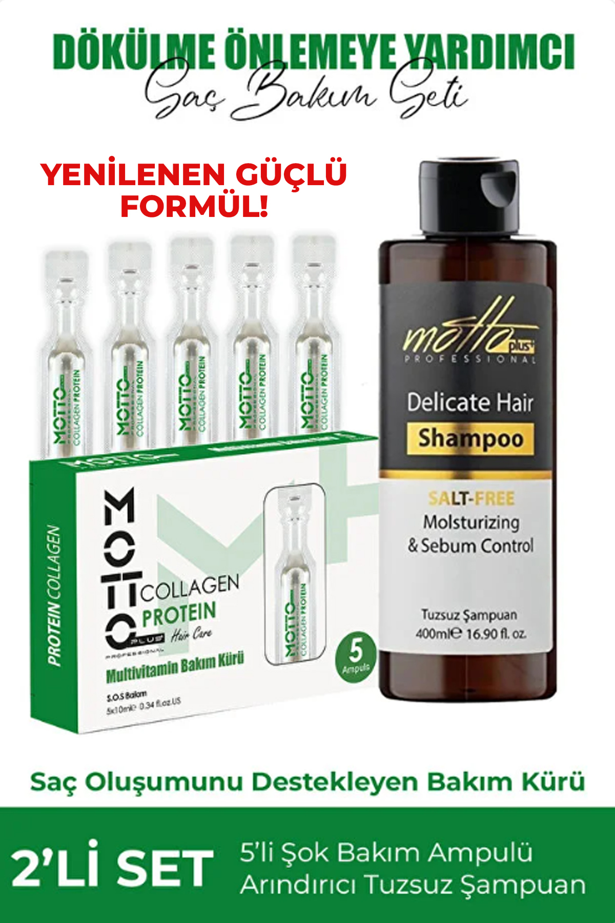 Motto Plus Professional Dökülme Önleyici ve Saç Oluşumunu Destekleyen Şok Bakım Seti (ŞOK BAKIM AMPUL - TUZSUZ ŞAMPUAN ) - Fiyatı, Yorumları