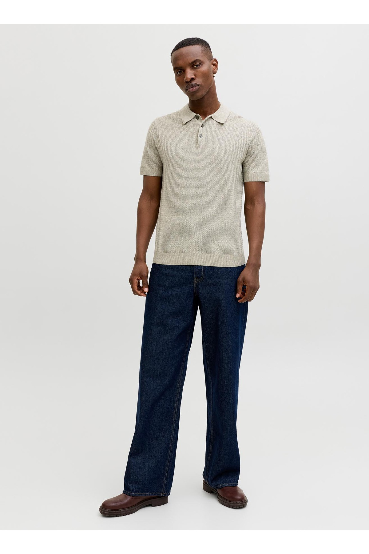 پلیور مردانه یقه پولو معمولی قهوه‌ای کد ۱۲۲۹۲۰۳۴ JPRBLURILEY KNIT POLO SN جک اند جونز پلیور Jack & Jones