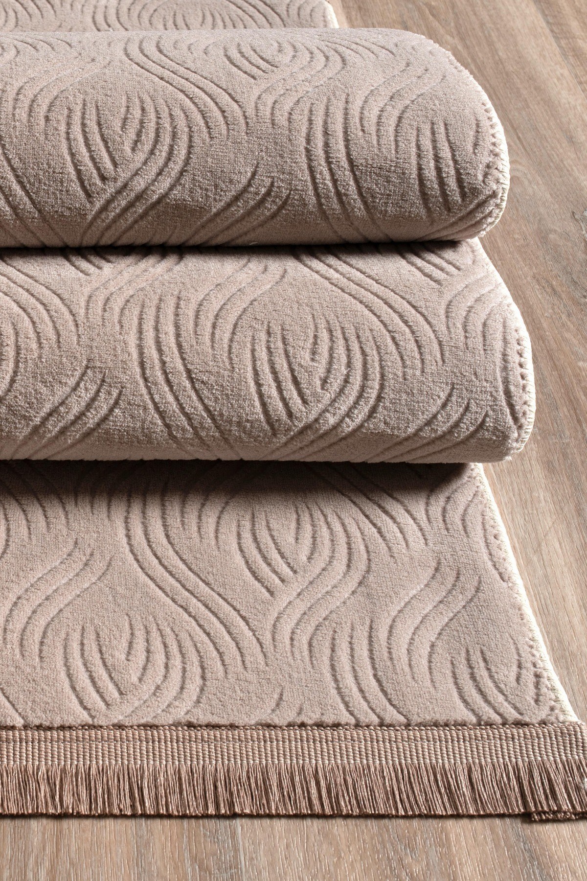 Rayne Collection Curl Embossed Relief Non-Slip Based Washable Living Room,Kitchen,Corridor Mink