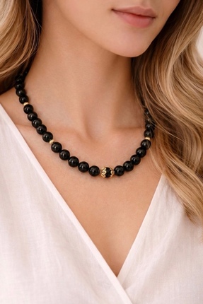 Camellie KY Jewels Luna Core Noir | Siyah Vegan Cam İnci Altın Kaplama Kolye