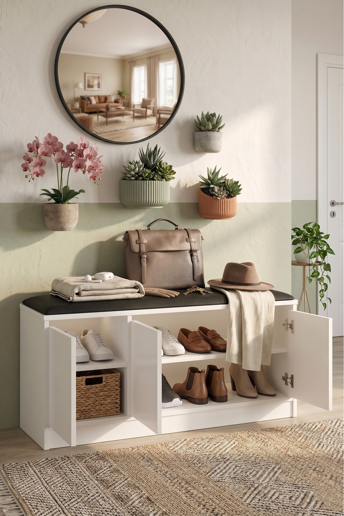 More Puffy Shoe Holder 3 Door Cabinet 90cm White Mr2-w