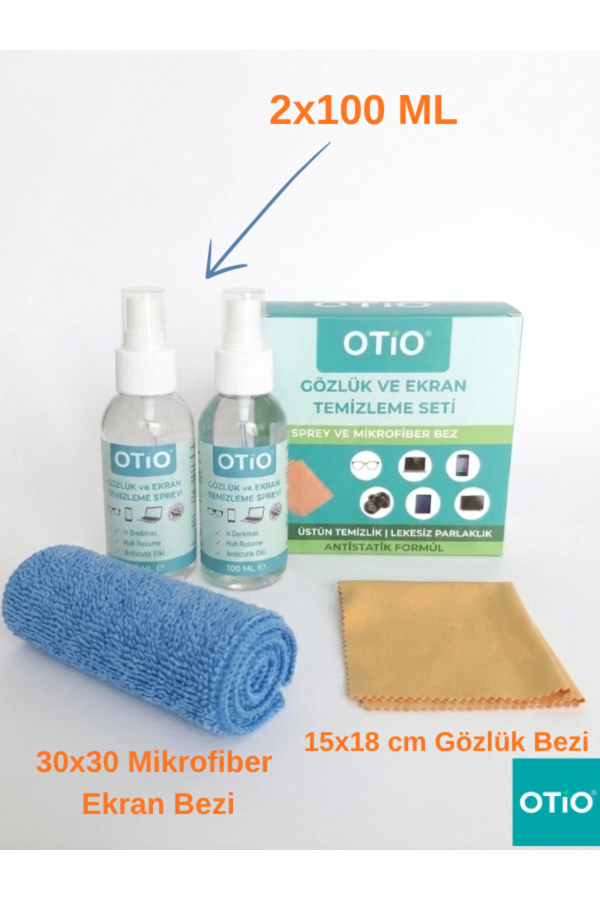 Glasses and Screen Cleaning Set, 2 x 100 ml Spray and Microfiber Cleaning Wipes