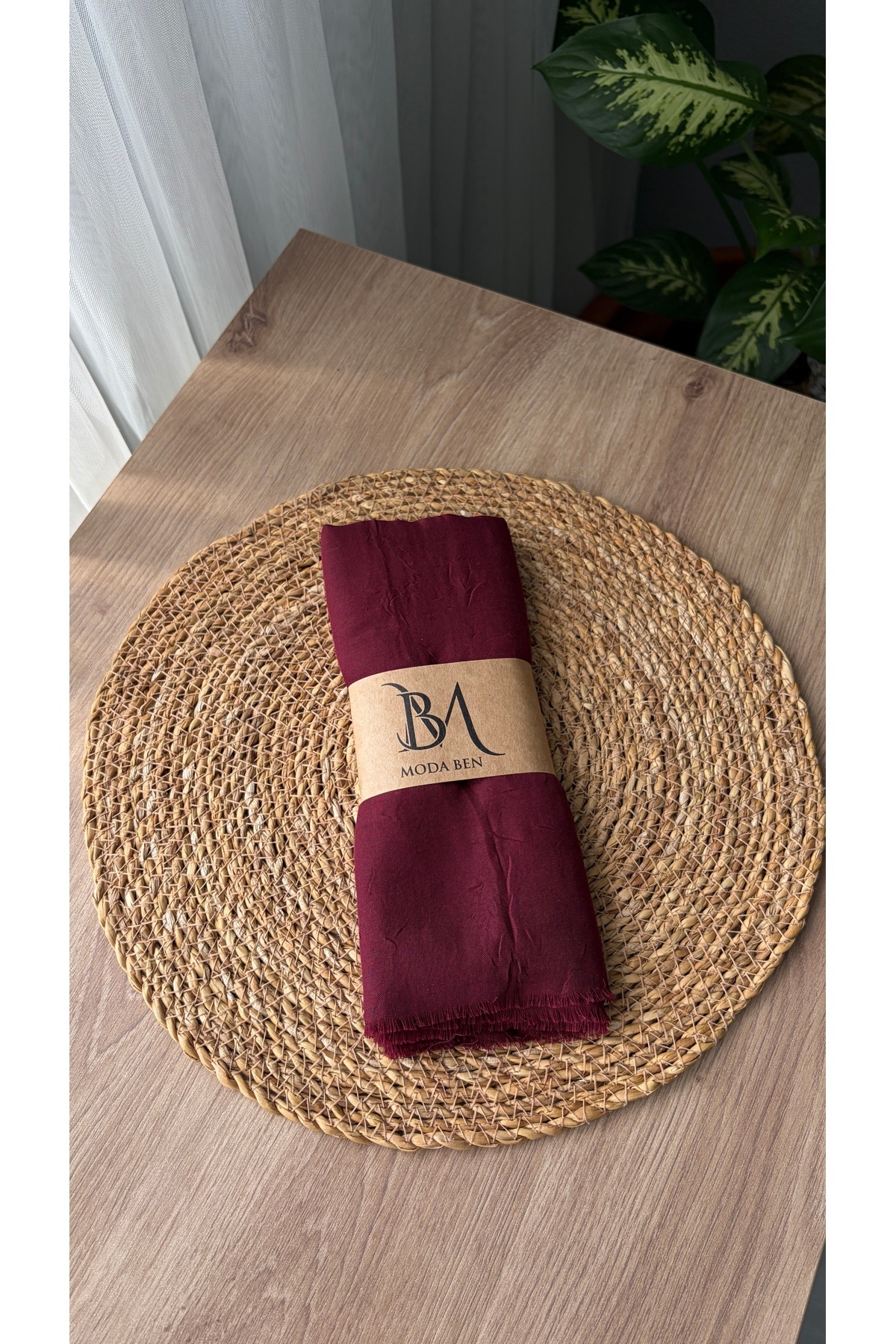 Alse Butik Bordo Bambu Kraş Şal görsel 2