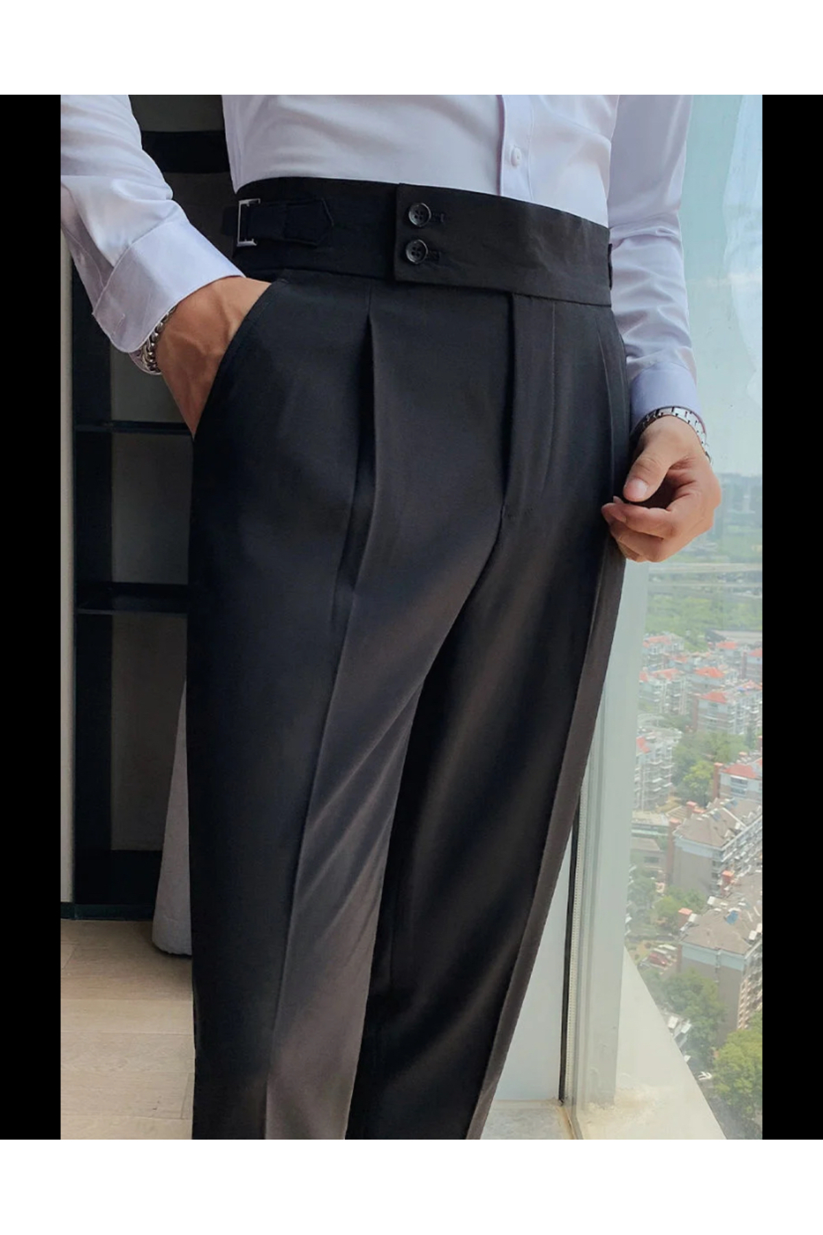 İtalyan kesim yüksek bel kemer detaylı erkek pantolon — مشکی TYCWW3ZHEN170241719108295