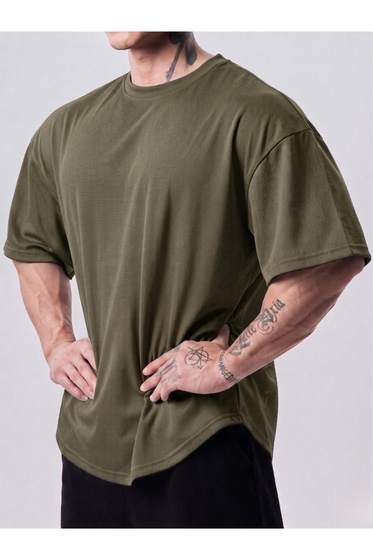 GENIUS STORE Genius Erkek Spor Tişört Polyester Kumaş Oversize Fitness & Gym Antrenman Tişörtü