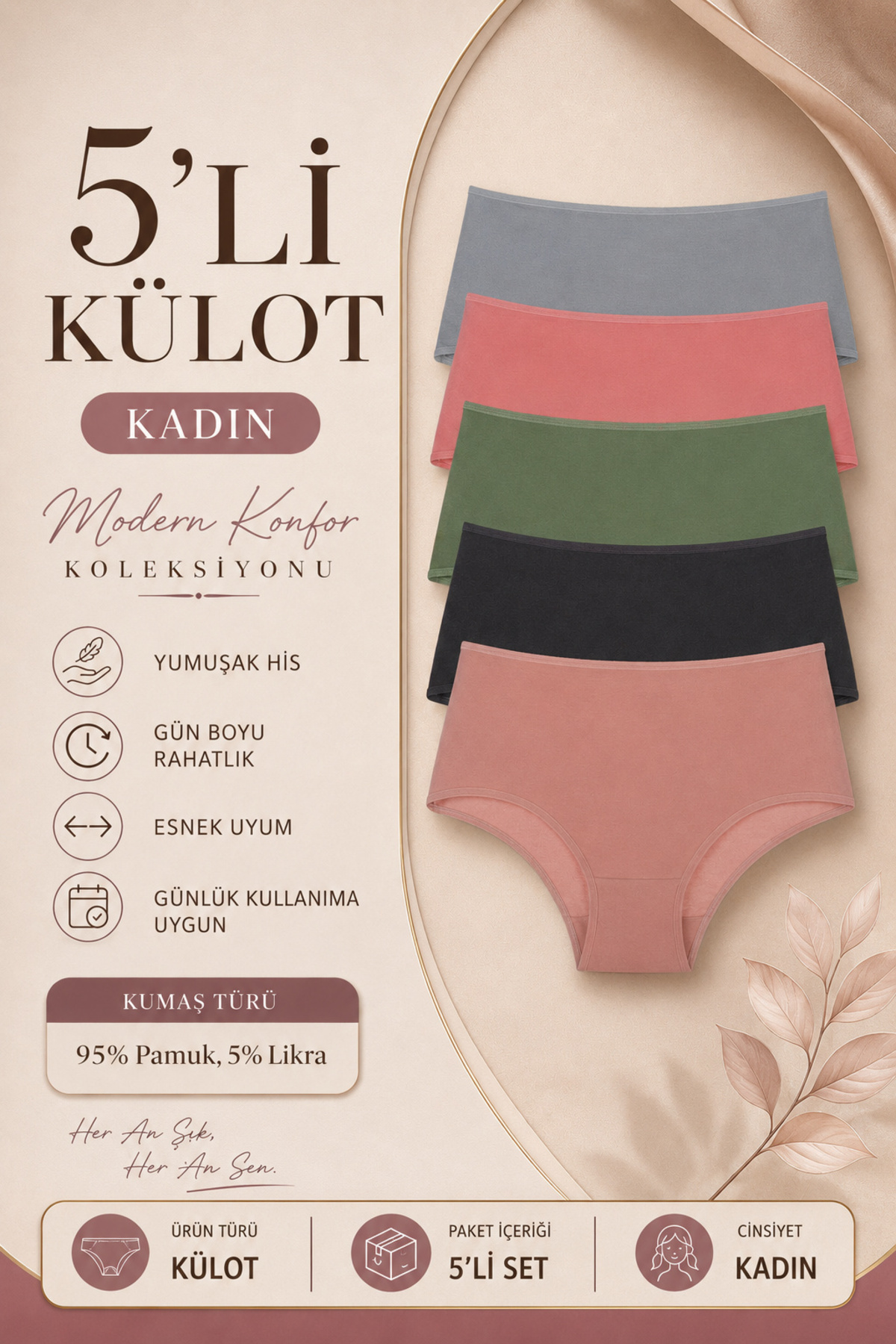 Women Briefs 5-Pack High Waist Cotton Lycra Green