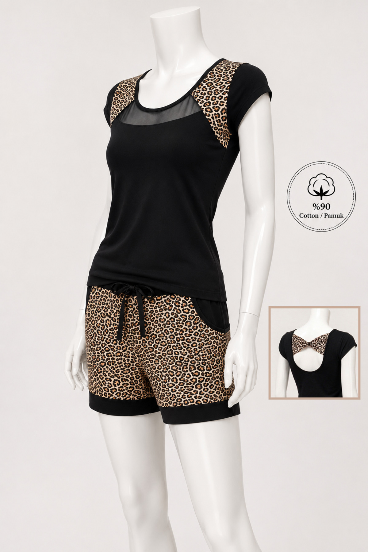 『#Tipanie』 #ティパニエ #プルメリア Altınay Kadın Şortlu Pijama Takımı Leopar Desenli %90 Pamuk Yazlık