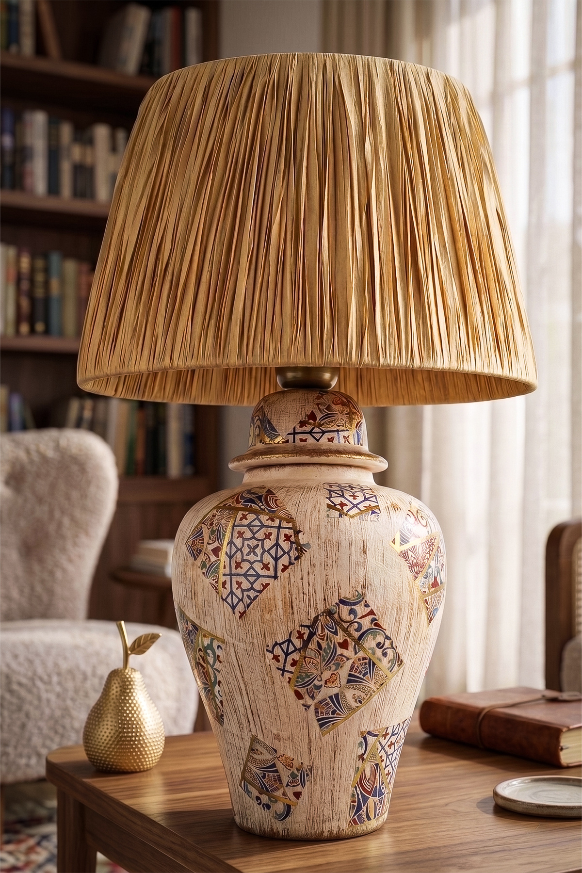 Asie Handmade Patterned Ceramic Lampshade Cream