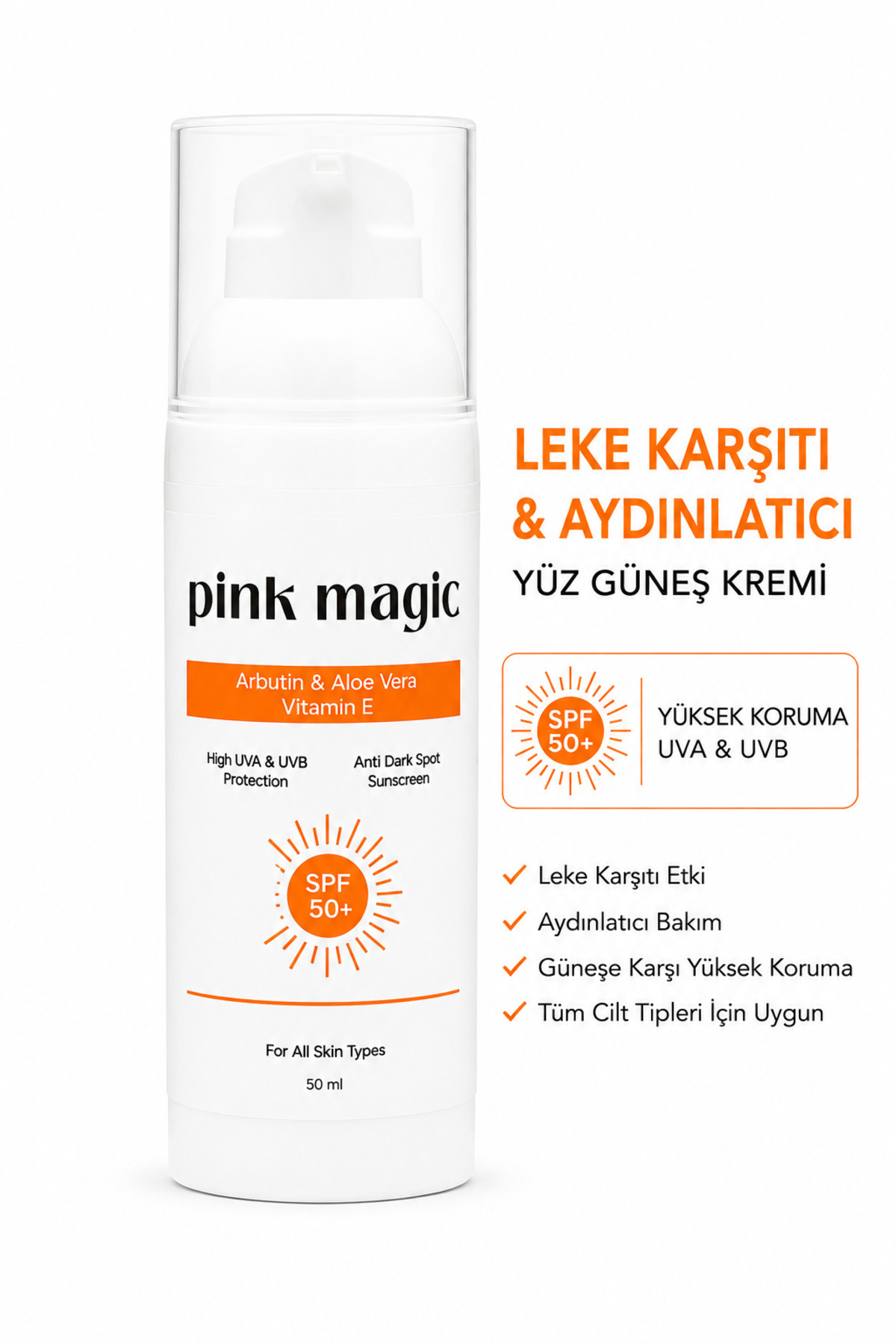 pink magic Leke Karşıtı & Aydınlatıcı Yüz Güneş Kremi / SPF 50+