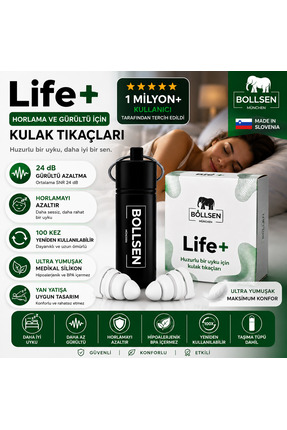 BOLLSEN Life+ Uyku Kulak Tıkaçları Silikon Gürültü Engelleyici 24 dB SNR Gürü...