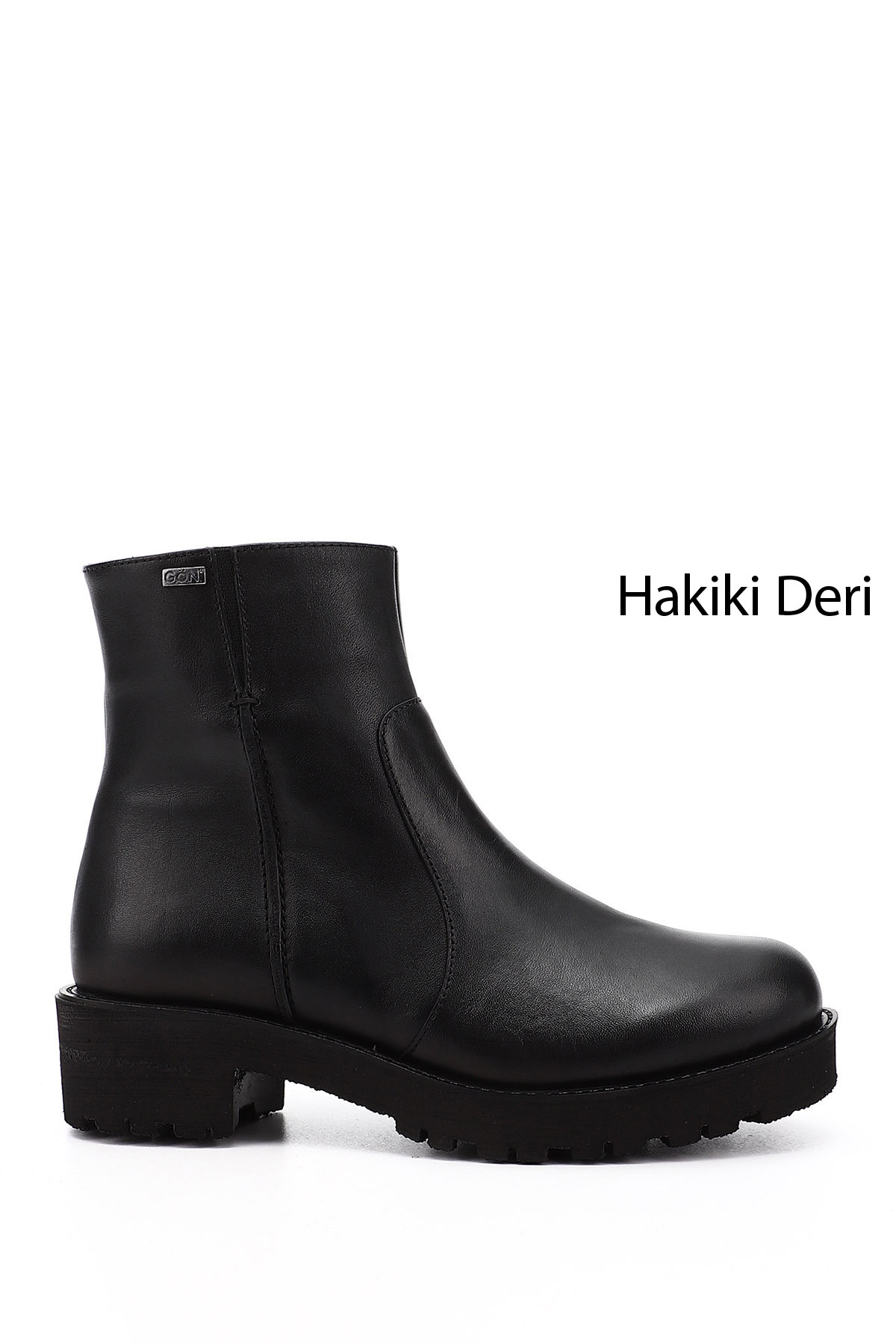 Women's Black Zippered Thick Heels Genuine Leather Boots
