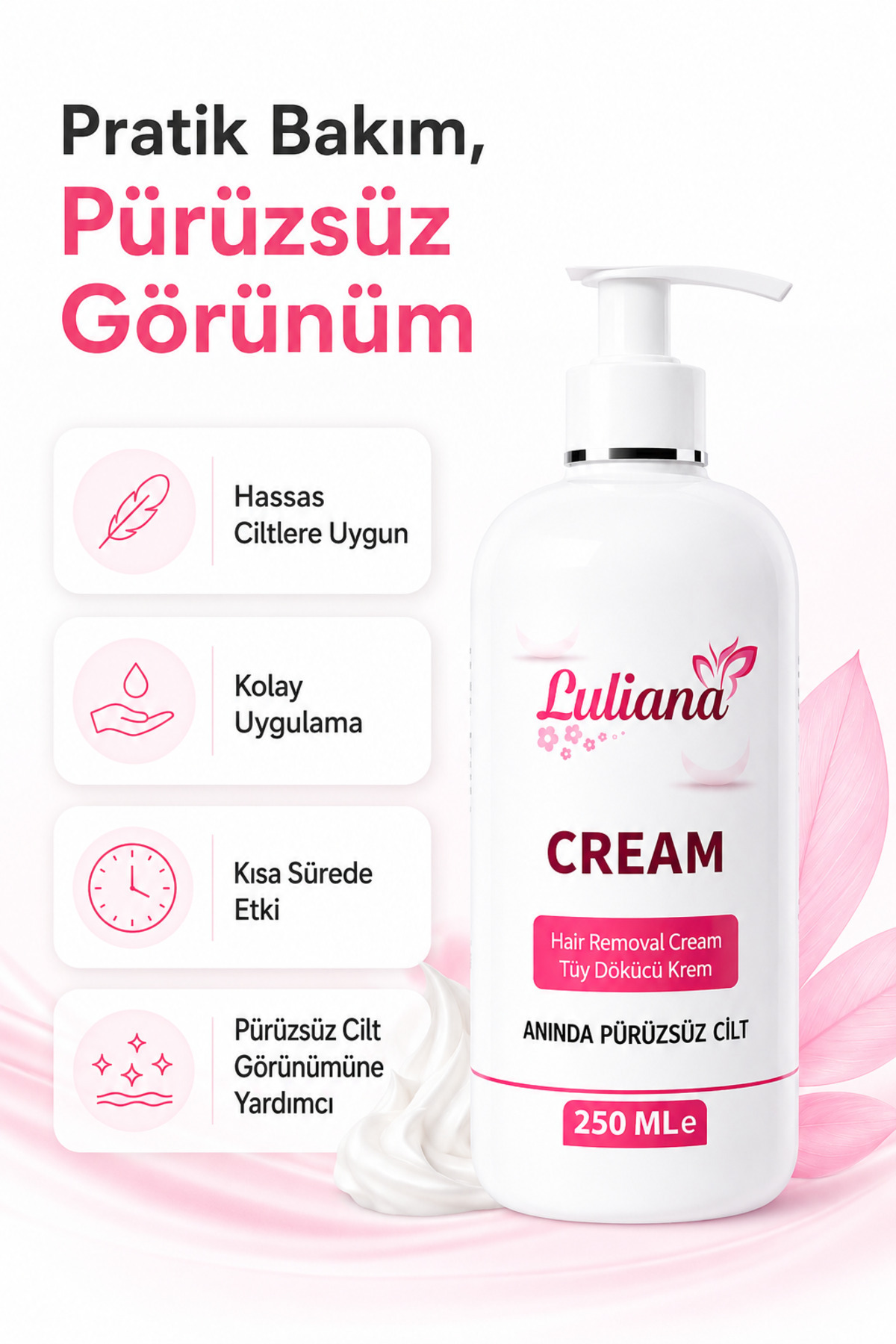 Tüy Dökücü Krem 250 ml Hassas Ciltlere Uygun Kolay Kullanım Pürüzsüz Cilt Etkisi — HR5464784848 — تصویر 5 از 8