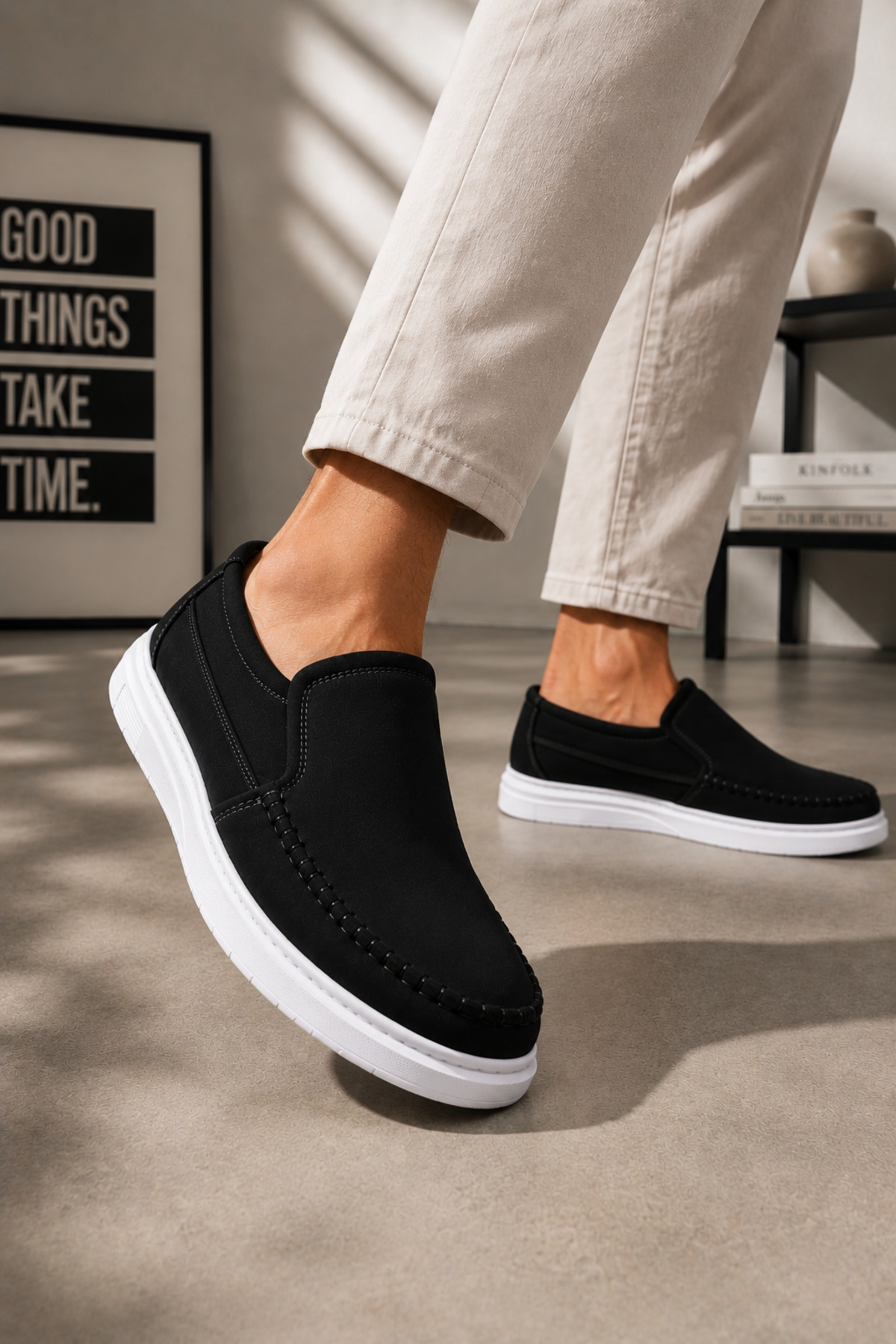 TAZELER.SHOES Erkek Ortopedik Dikişli Taban Rahat Hafif Günlük Siyah Erkek Ayakkabı görsel 2