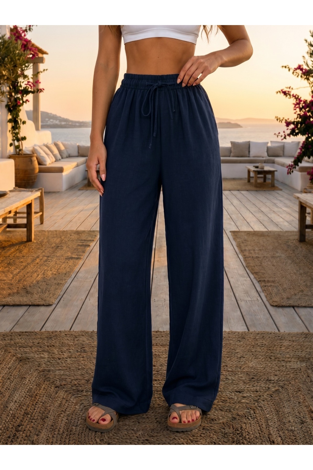 Elastic Waist Casual Cut Summer Linen Pants