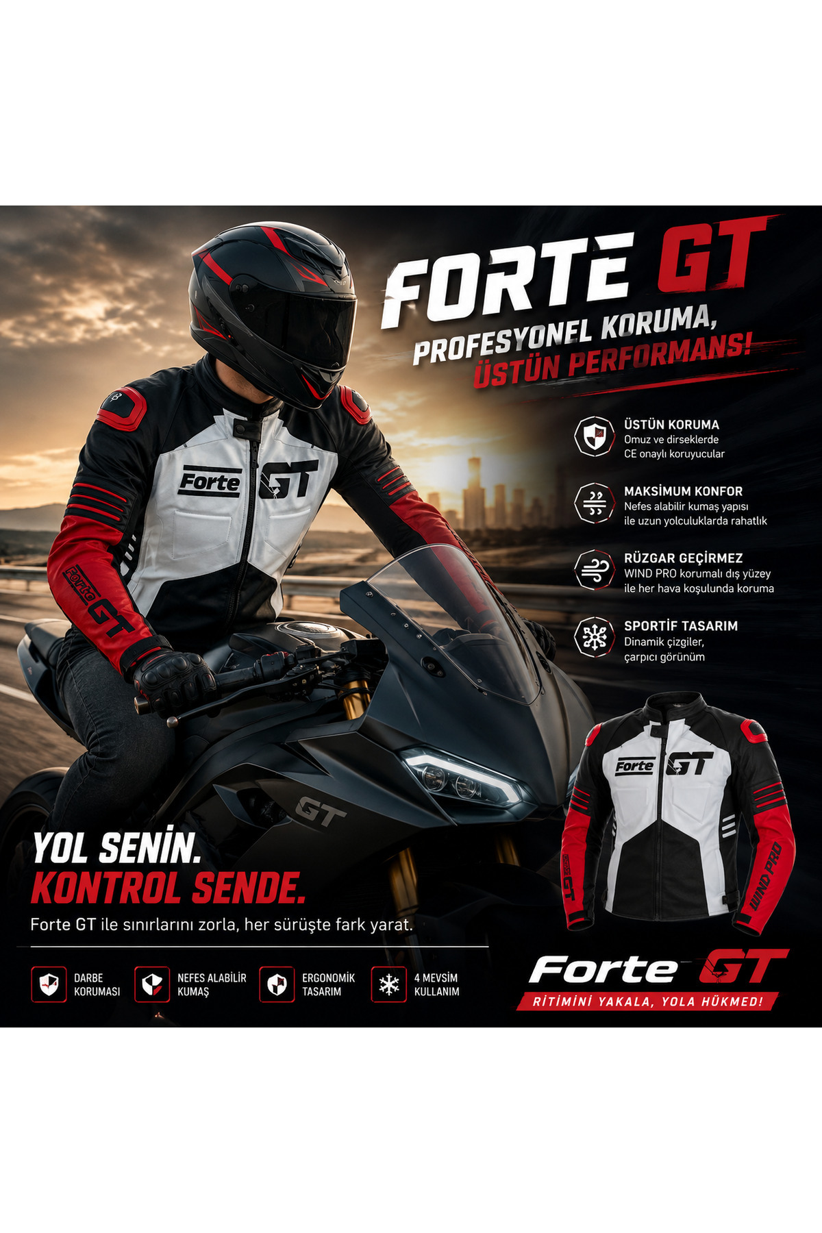 Forte Gt Tex 2003006 Wind Pro Beyaz Motosiklet Montu - Fiyatı