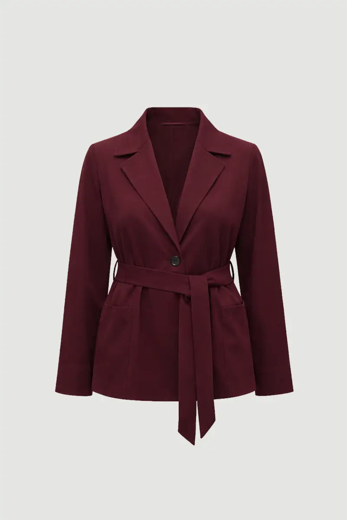 Gusto Beli Kemerli Tencel Ceket - Bordo görsel 5