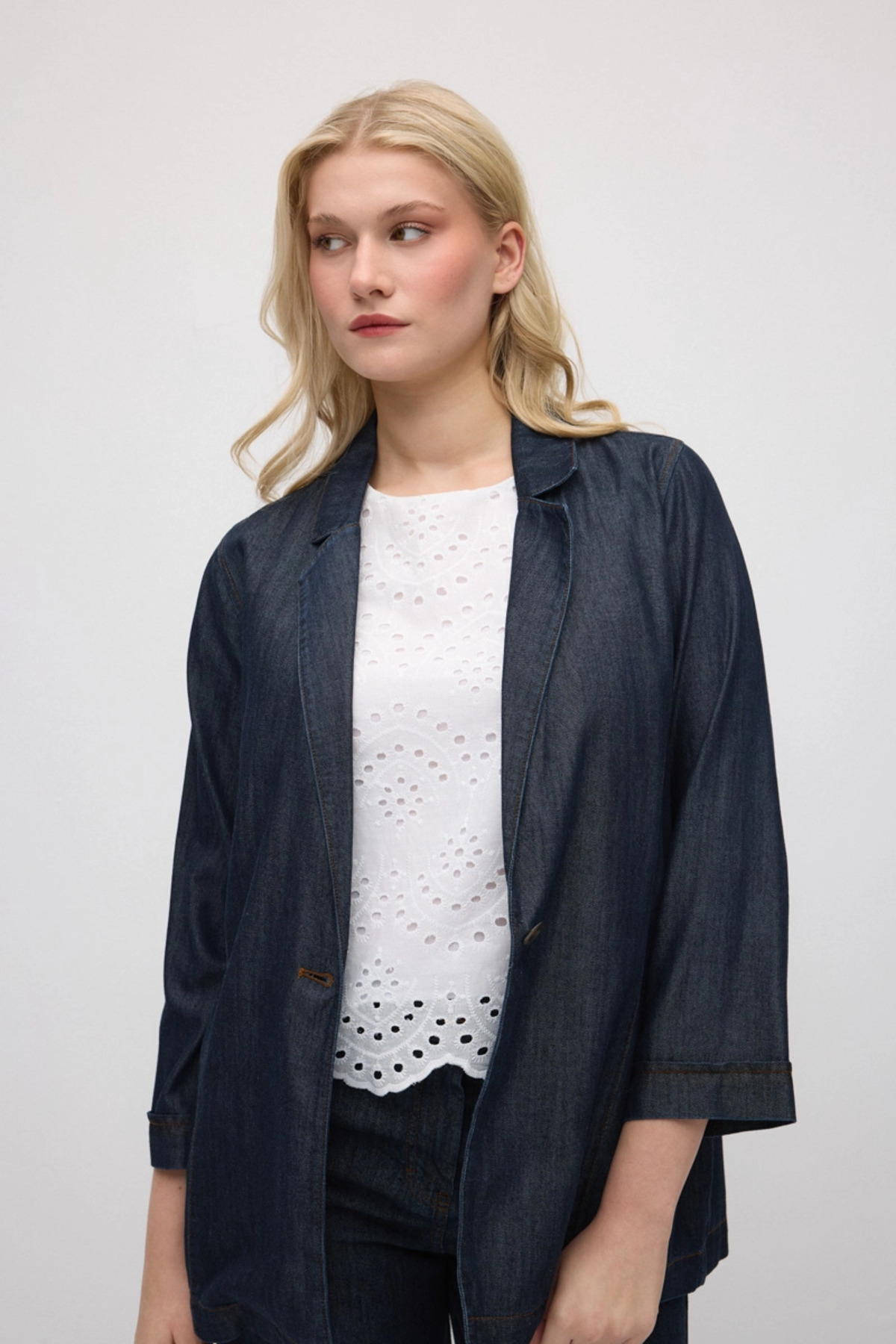 Gusto Tencel Denim Rahat Kesim Ceket - Lacivert görsel 3
