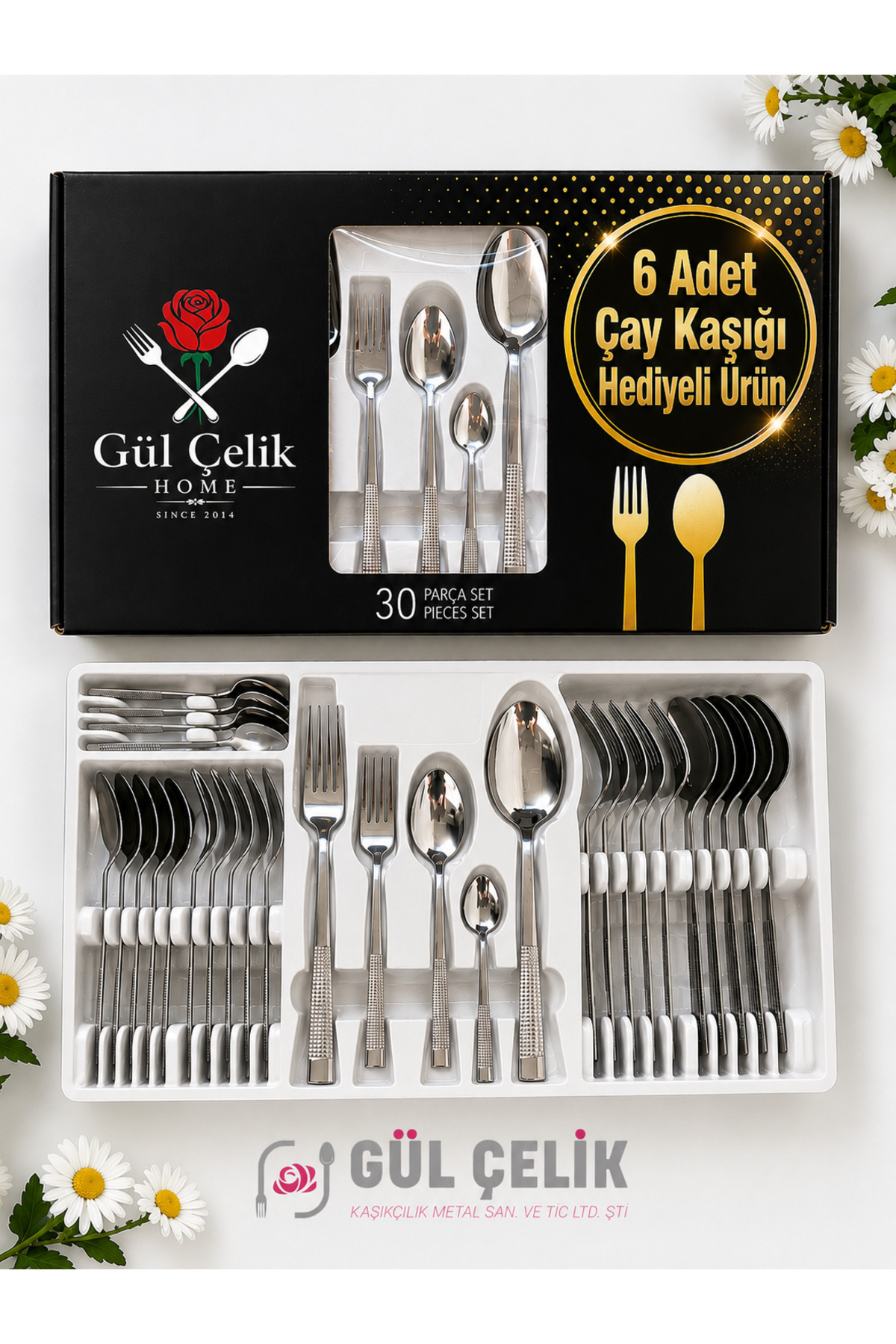 KAVEH 30-Piece 6-Person Fork and Spoon Set, Wicker Design, Boxed