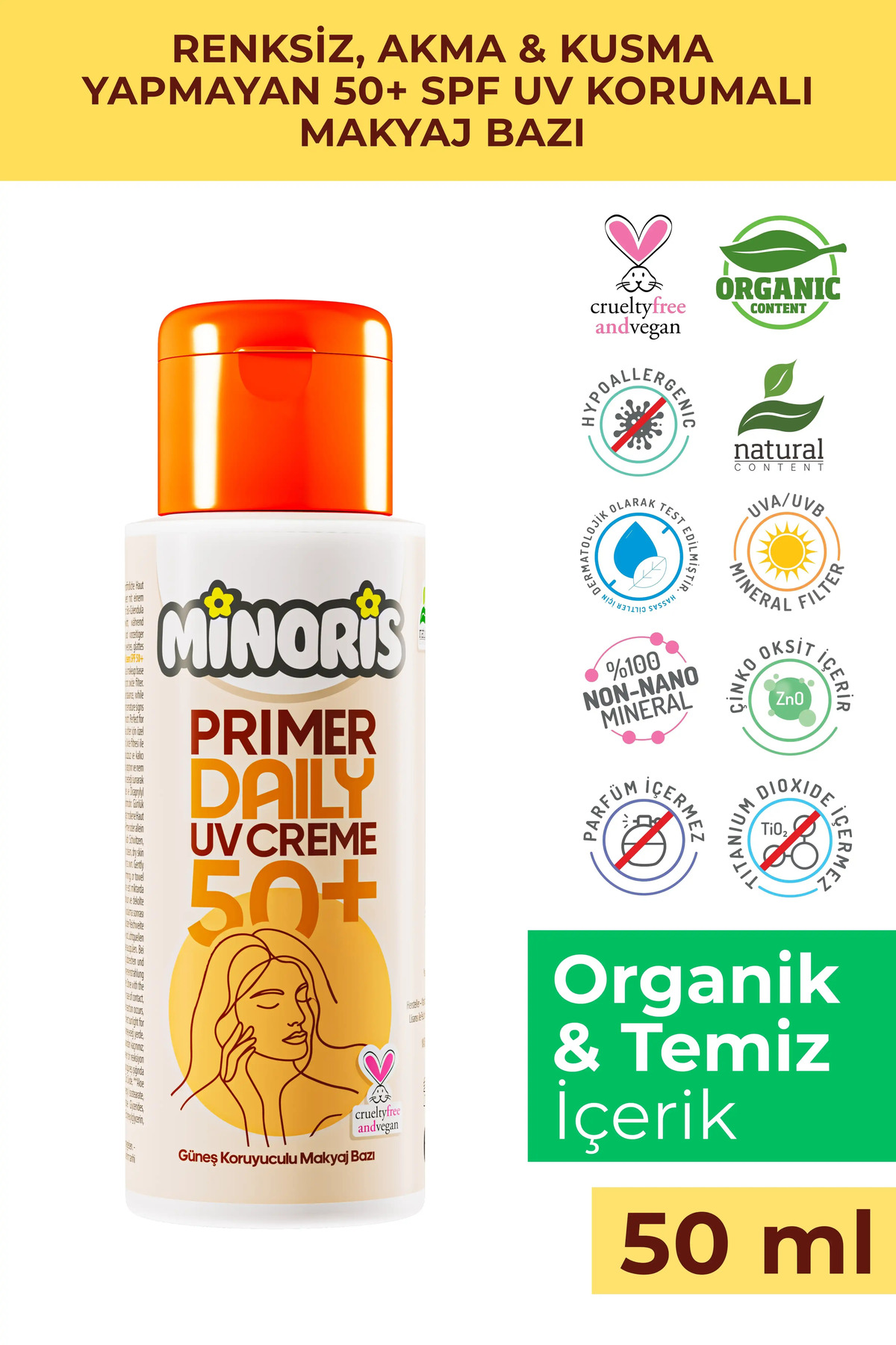 Makyaj Bazı 50 ml | Nemlendirici ve Vegan Primer / Make-Up Base | UVA-UVB Koruma — سفید 8683318470585_50