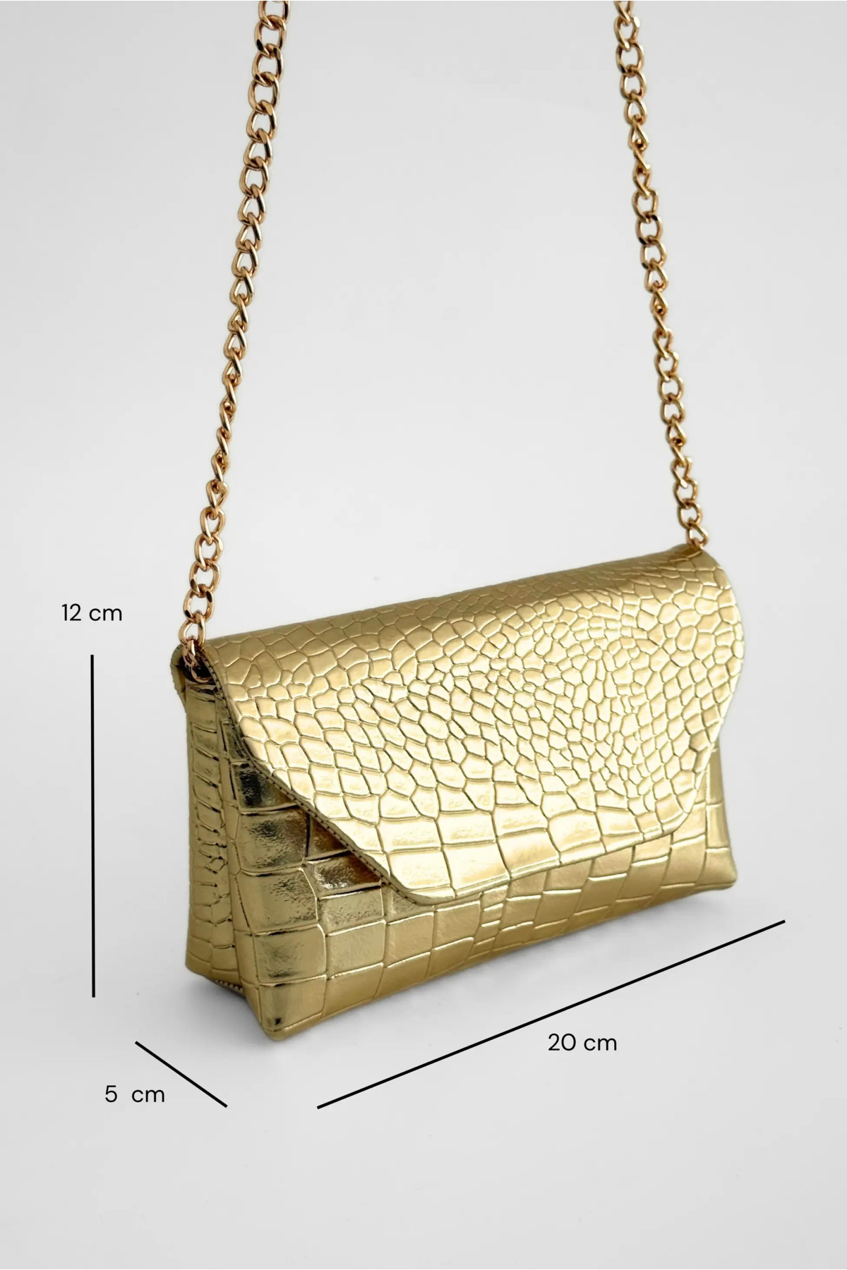 Sellini Clutch Kroko Desenli Zincir Askılı June Altın Omuz Çanta görsel 7