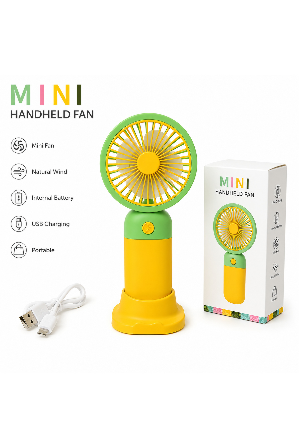 USB Şarjlı Mini El Fanı Çiçek Tasarımlı 3 Kademeli Masaüstü ve Taşınabilir Kullanım