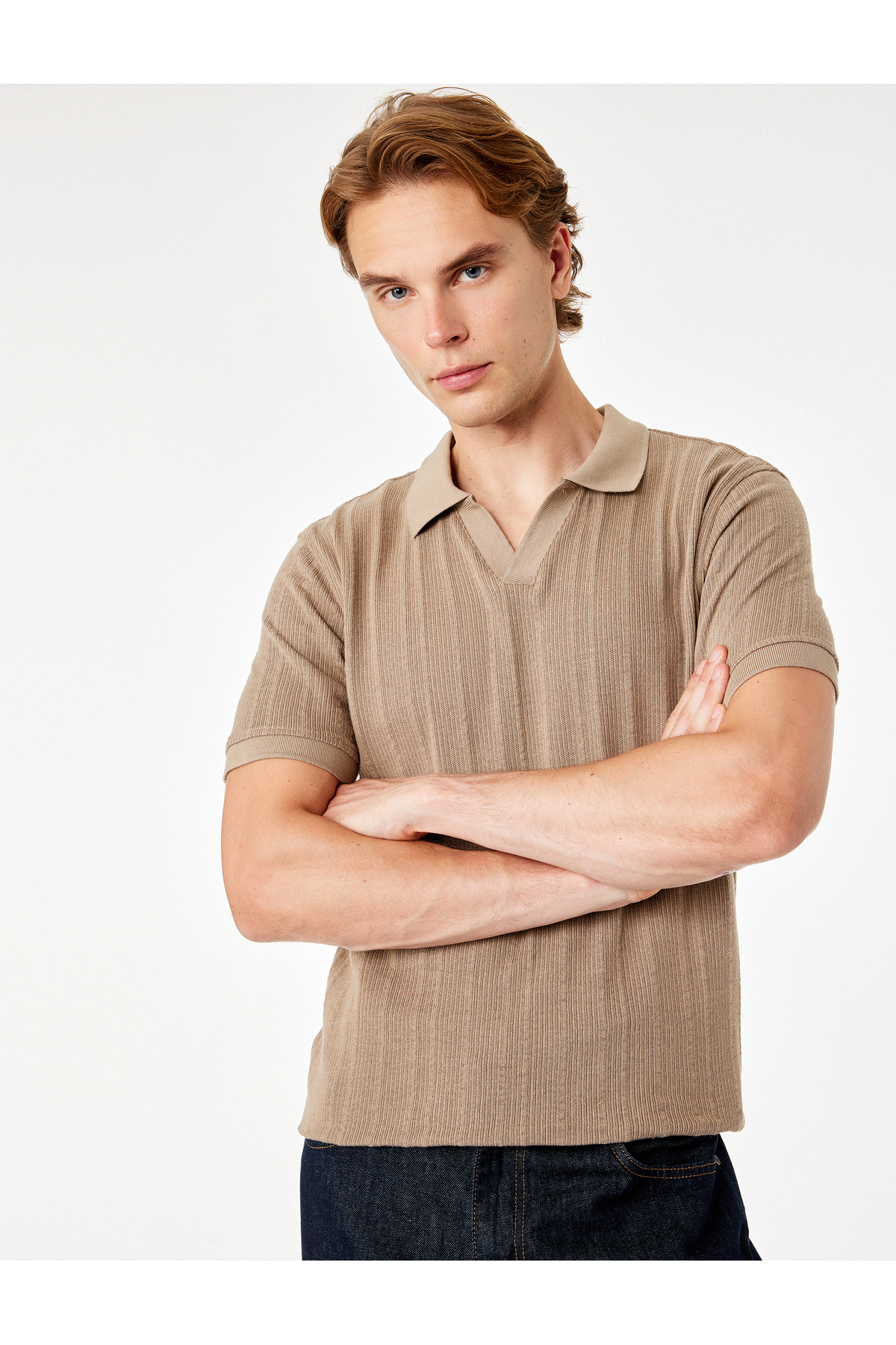 Koton Cotton Regular Fit Short Sleeve Textured Polo Neck T-Shirt
