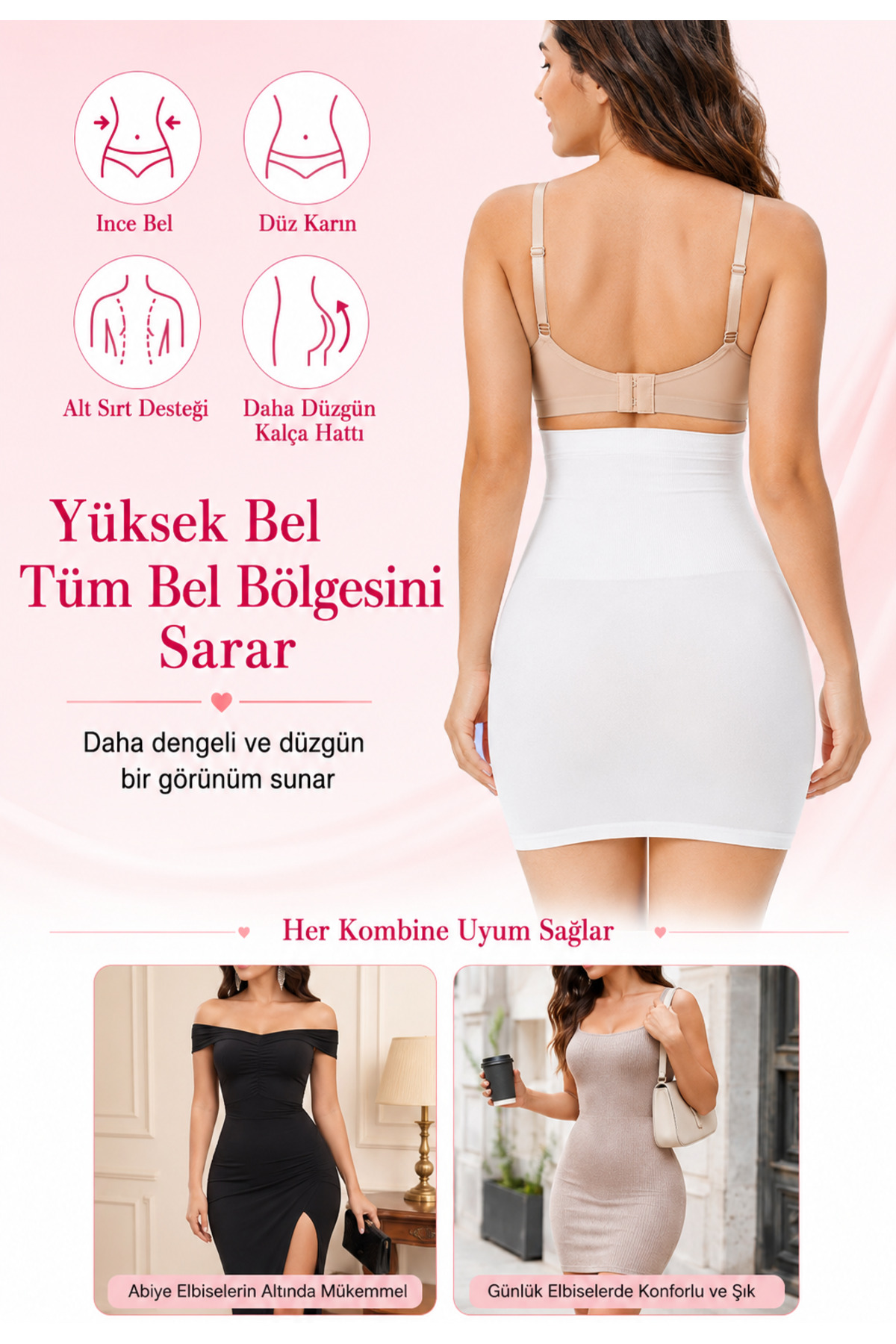 Formactive Kadın Yüksek Bel Jüpon Dikişsiz Korse Beyaz - Karın Kontrolü & Esnek Tasarım 1090 görsel 6