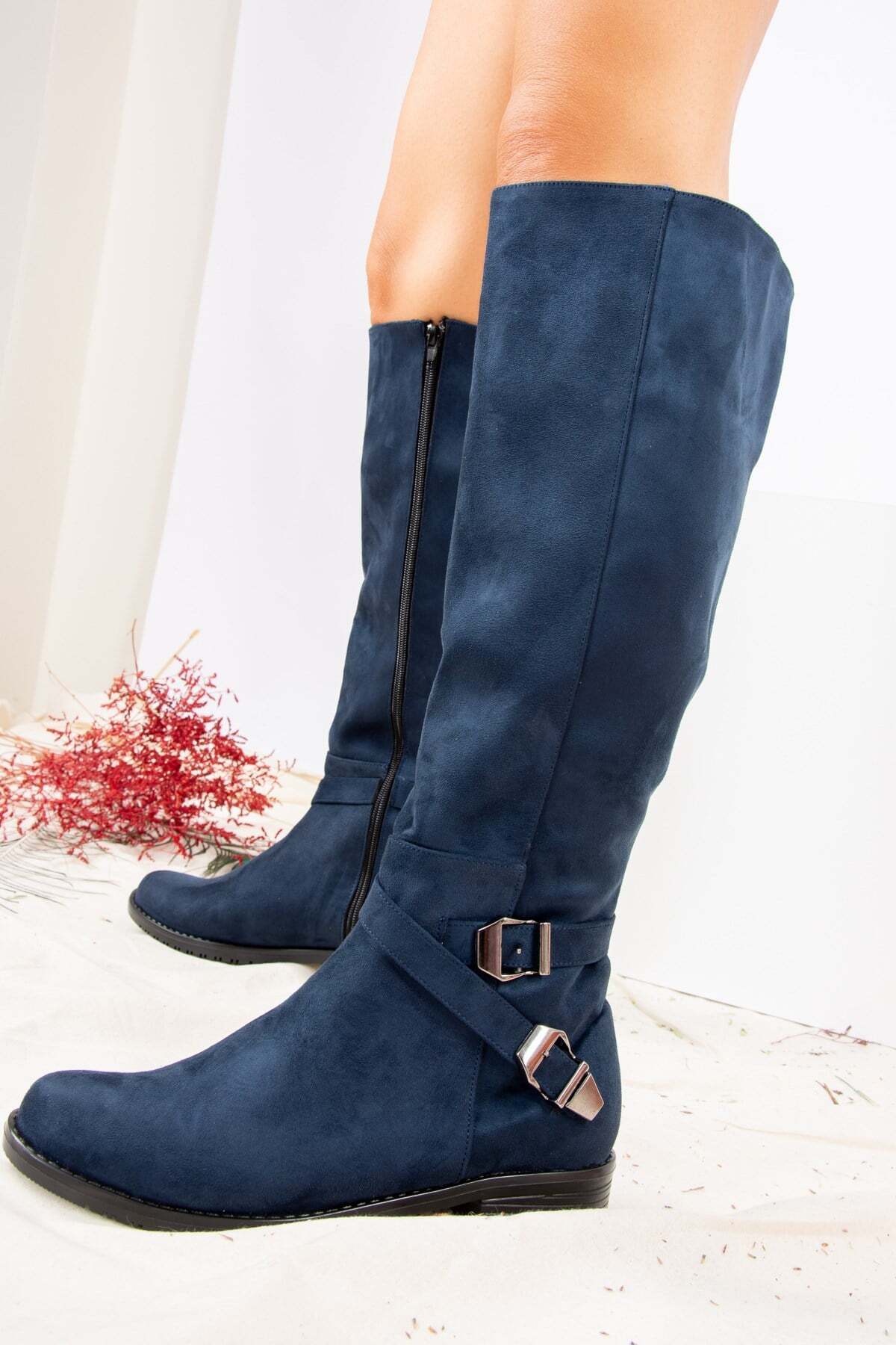 Fox Shoes Lacivert Süet Kadın Çizme E726203402