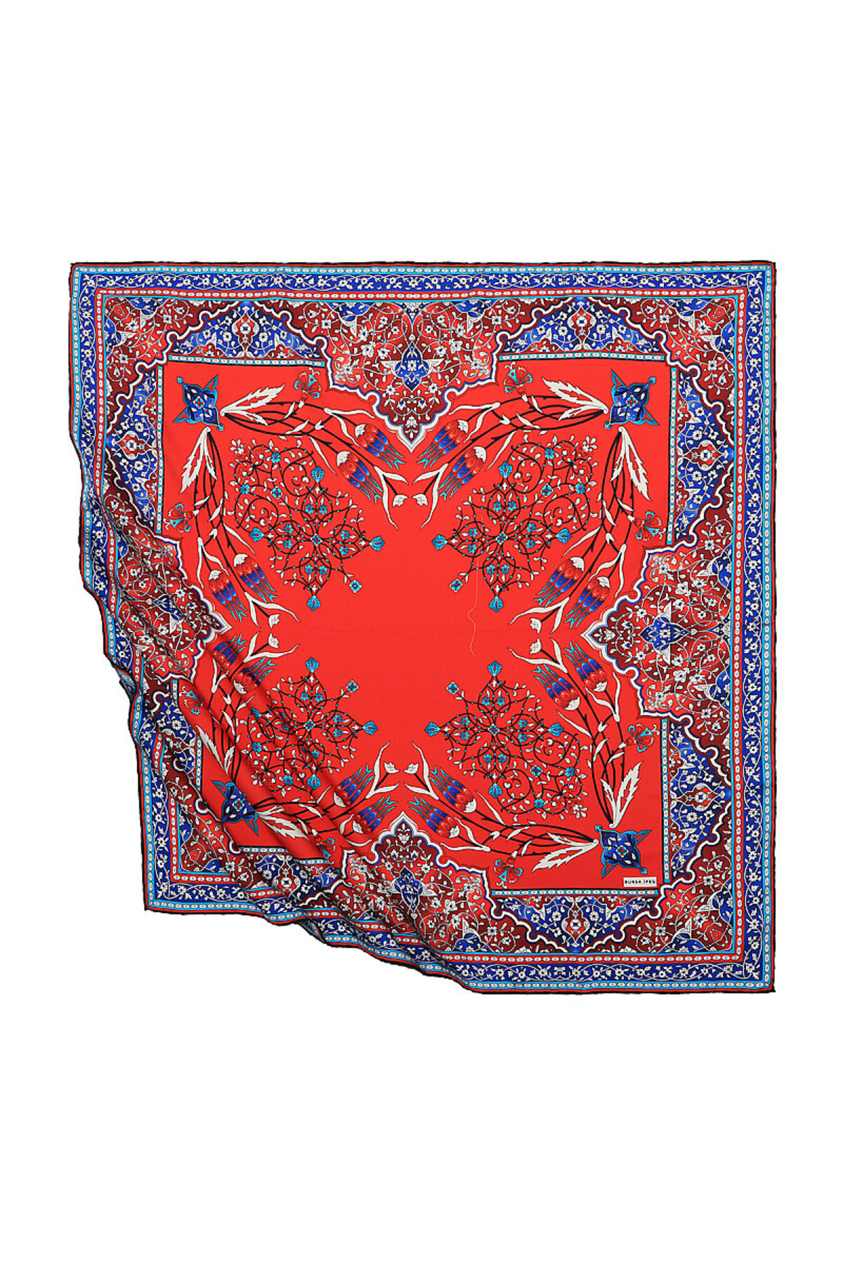 Red Turkish Motif Candlestick Tulip Pattern Silky Scarf