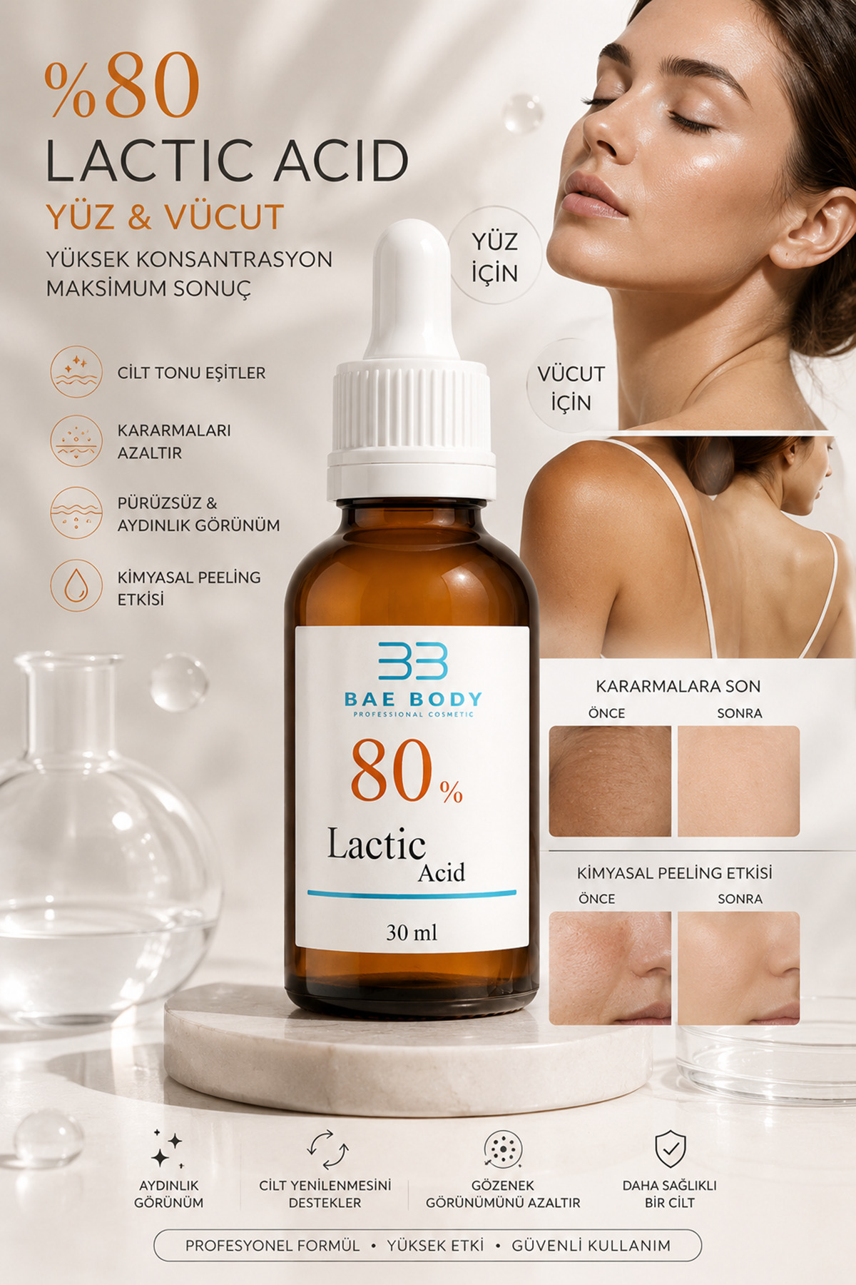 %80 Lactic Acid – Güçlü Cilt Soyucu, Ölü Deri Arındırıcı ve Leke Karşıtı Peeling Serumu — SC222F