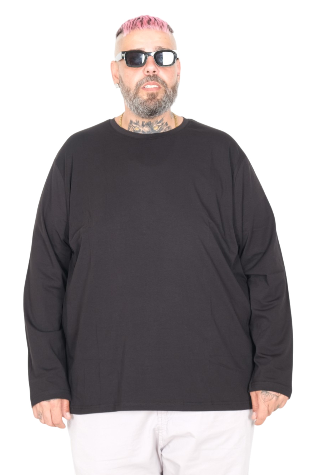 ModeXL Mode XL Büyük Beden Erkek Tshirt Likralı Bisiklet Yaka 20102 Siyah