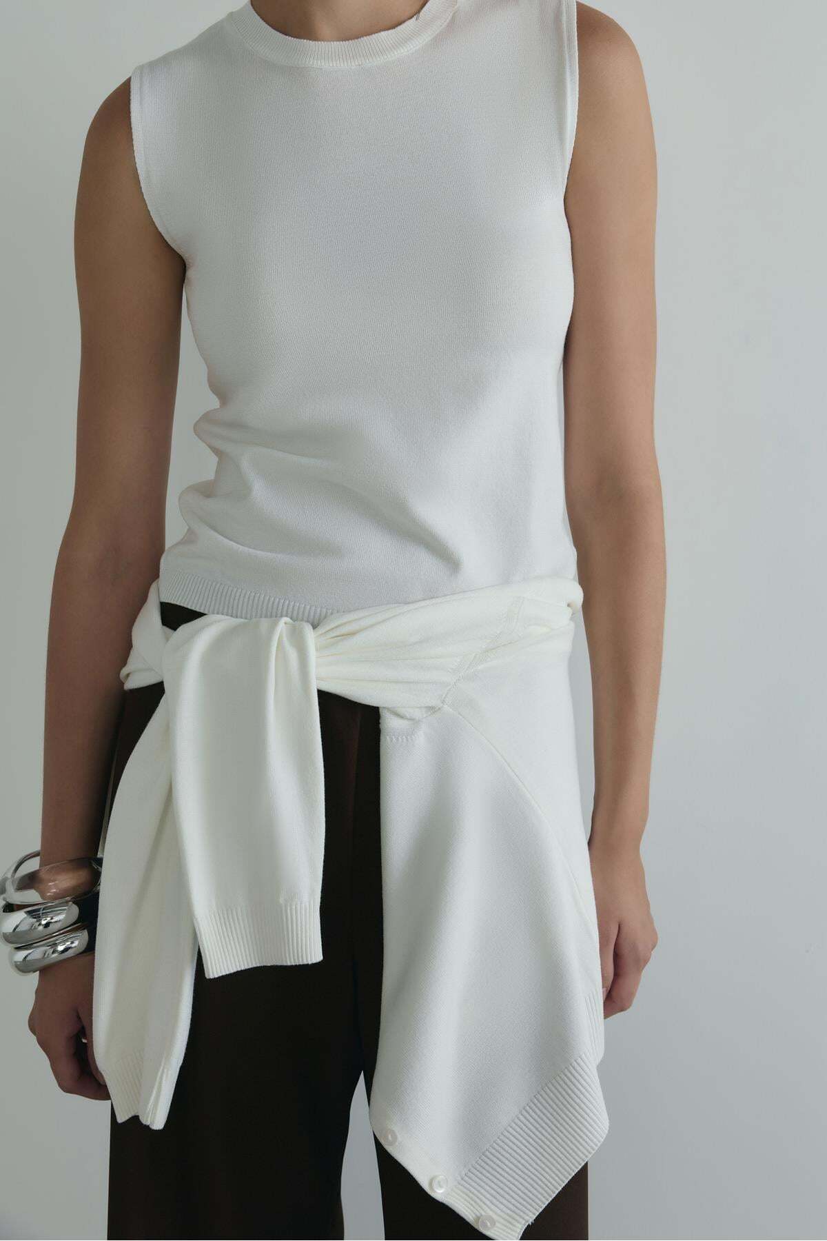 Suud Collection Ekru Lea Triko Hırka görsel 5