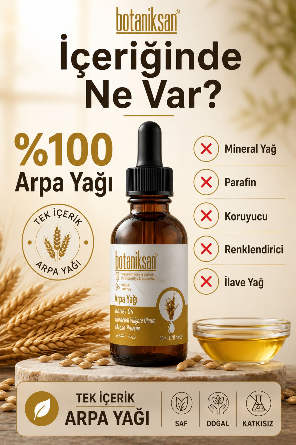 Arpa Yağı 50 ml Soğuk Sıkım %100 Saf Katkısız Barley Oil Cilt ve Saç Bakımı İçin — ARPA YAĞI 50ML — تصویر 4 از 8