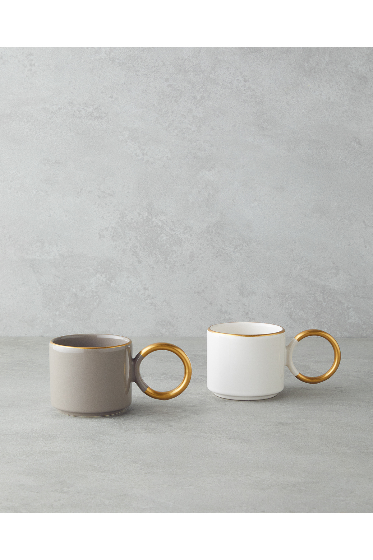 Twin Goldy Seramik 2'li Kupa 184 ml Vizon-Beyaz-Gold