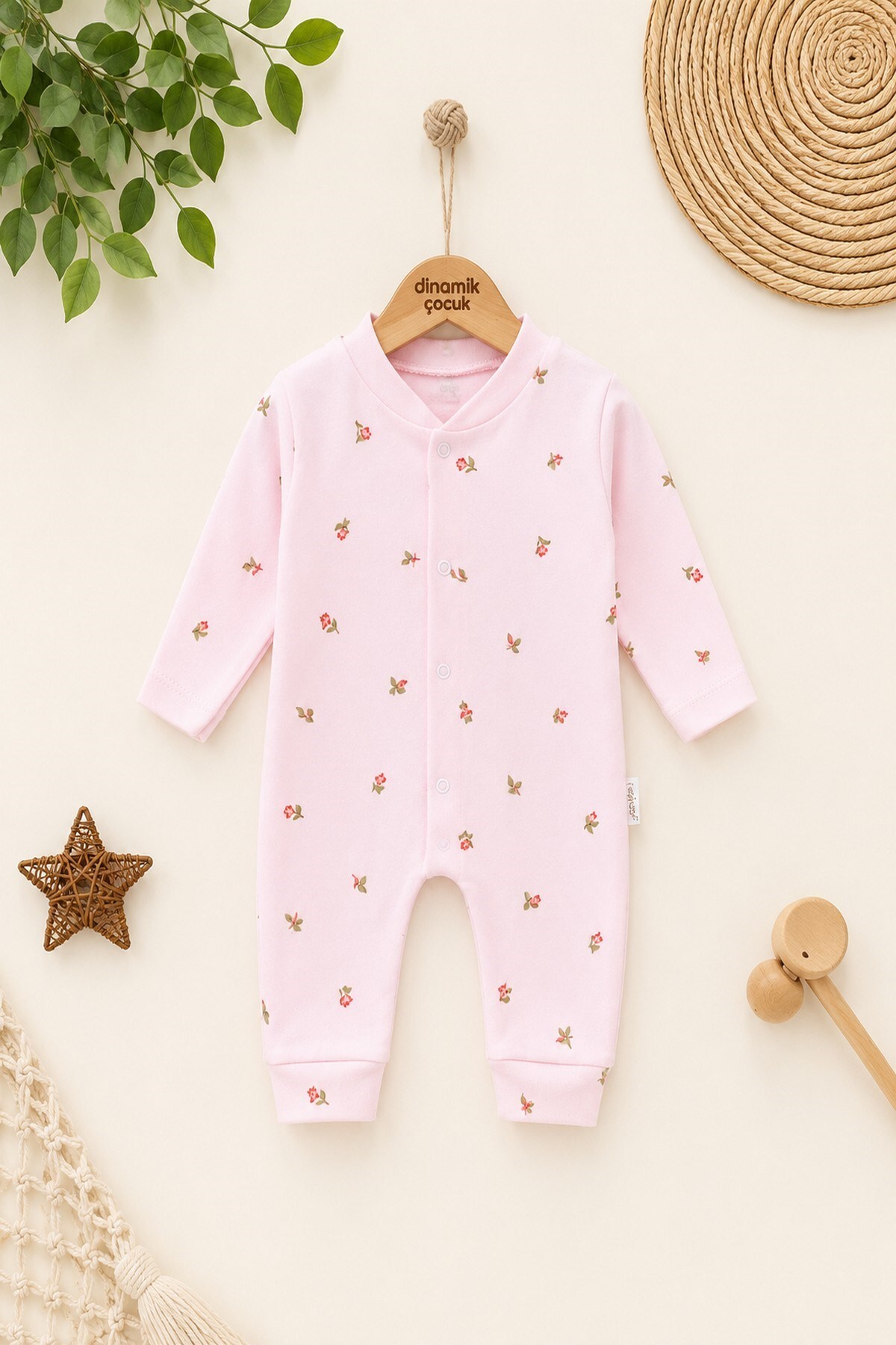 Baby Girl Tulip Printed Ribbed Fabric Snap Fastener Newborn Baby Jumpsuit 100% Cotton Flexible 1-3-6 Months