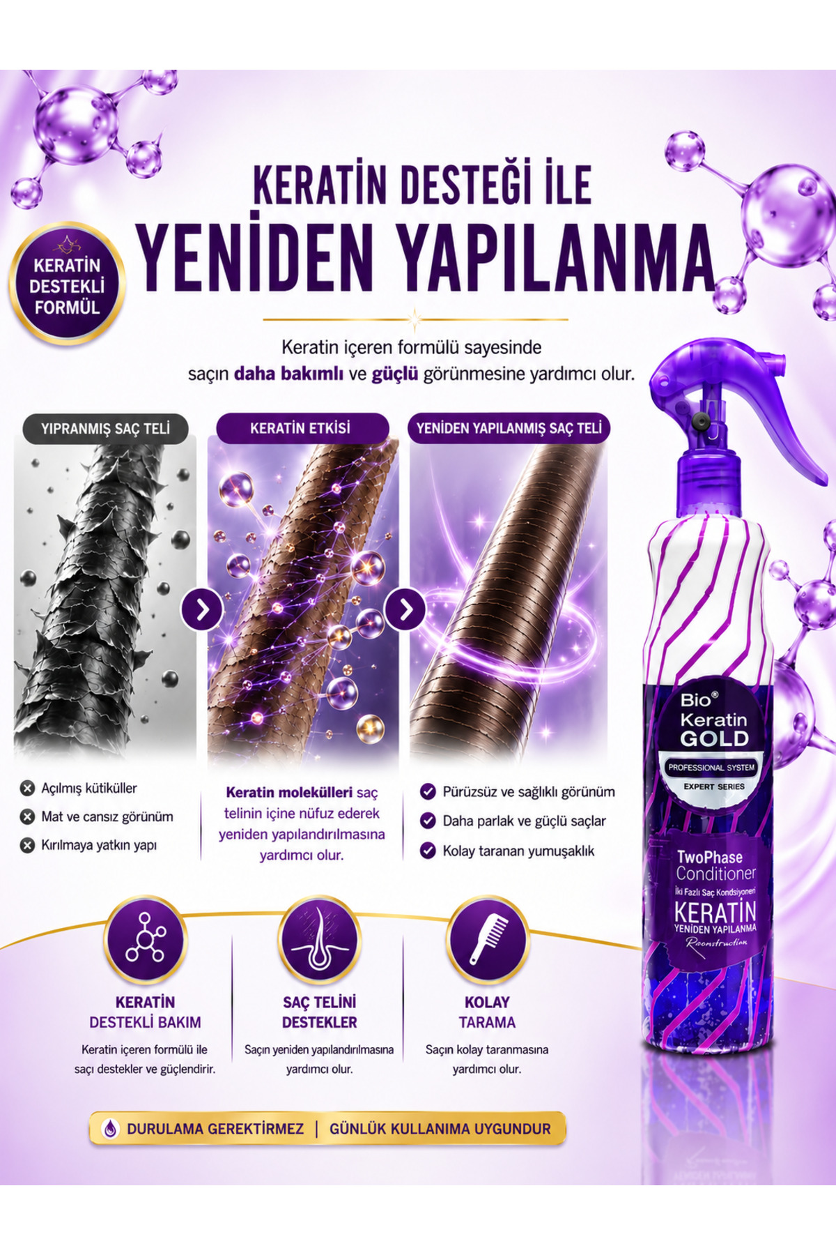 Keratinli Çift Fazlı Fön Suyu 400 Ml — A036 — تصویر 3 از 7