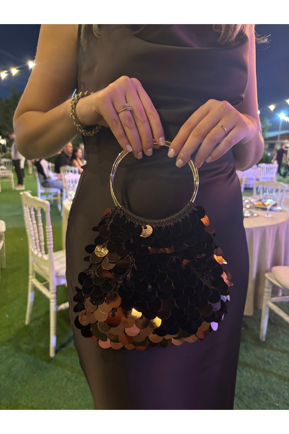 BAGS Pullu abiye kahverengi çanta görsel 4