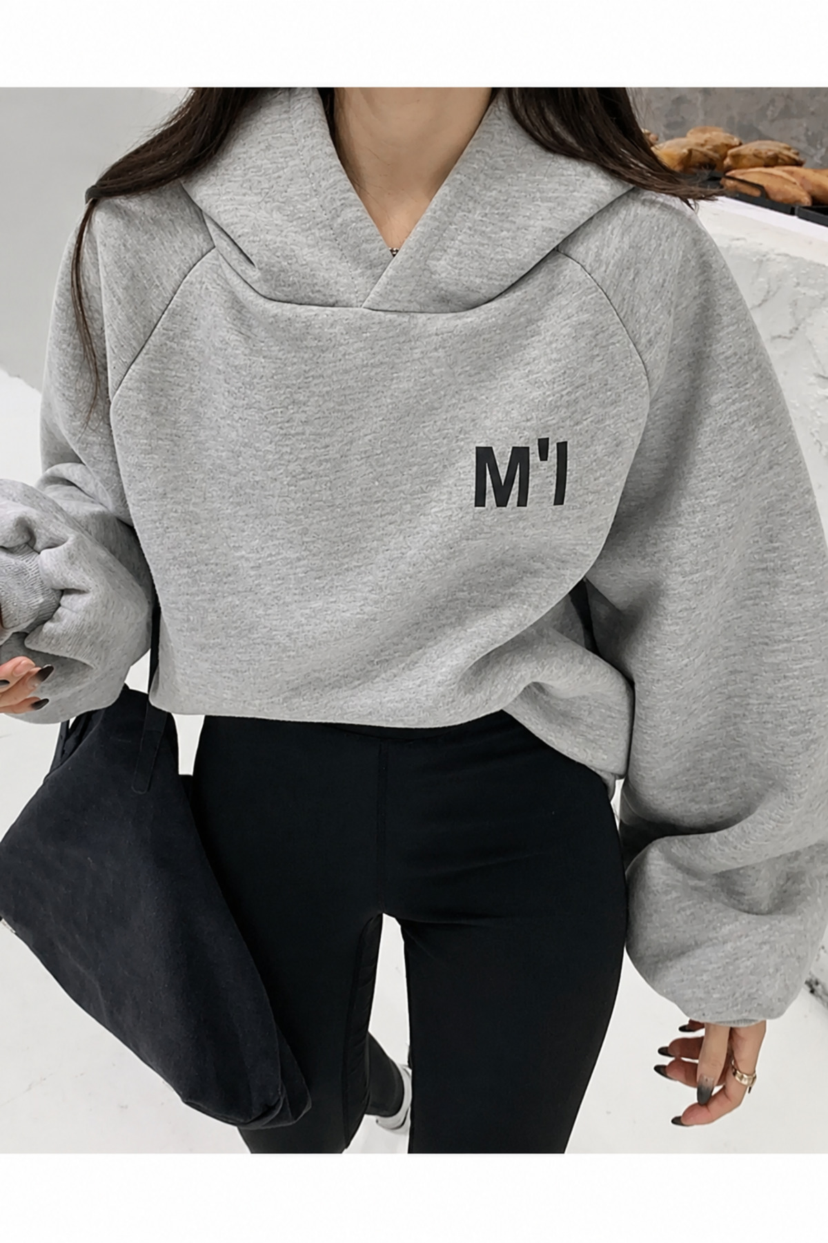BYMEER Kadın Gri Oversize M'ı Baskılı Oversize Sweatshirt — خاکستری SNT-MI
